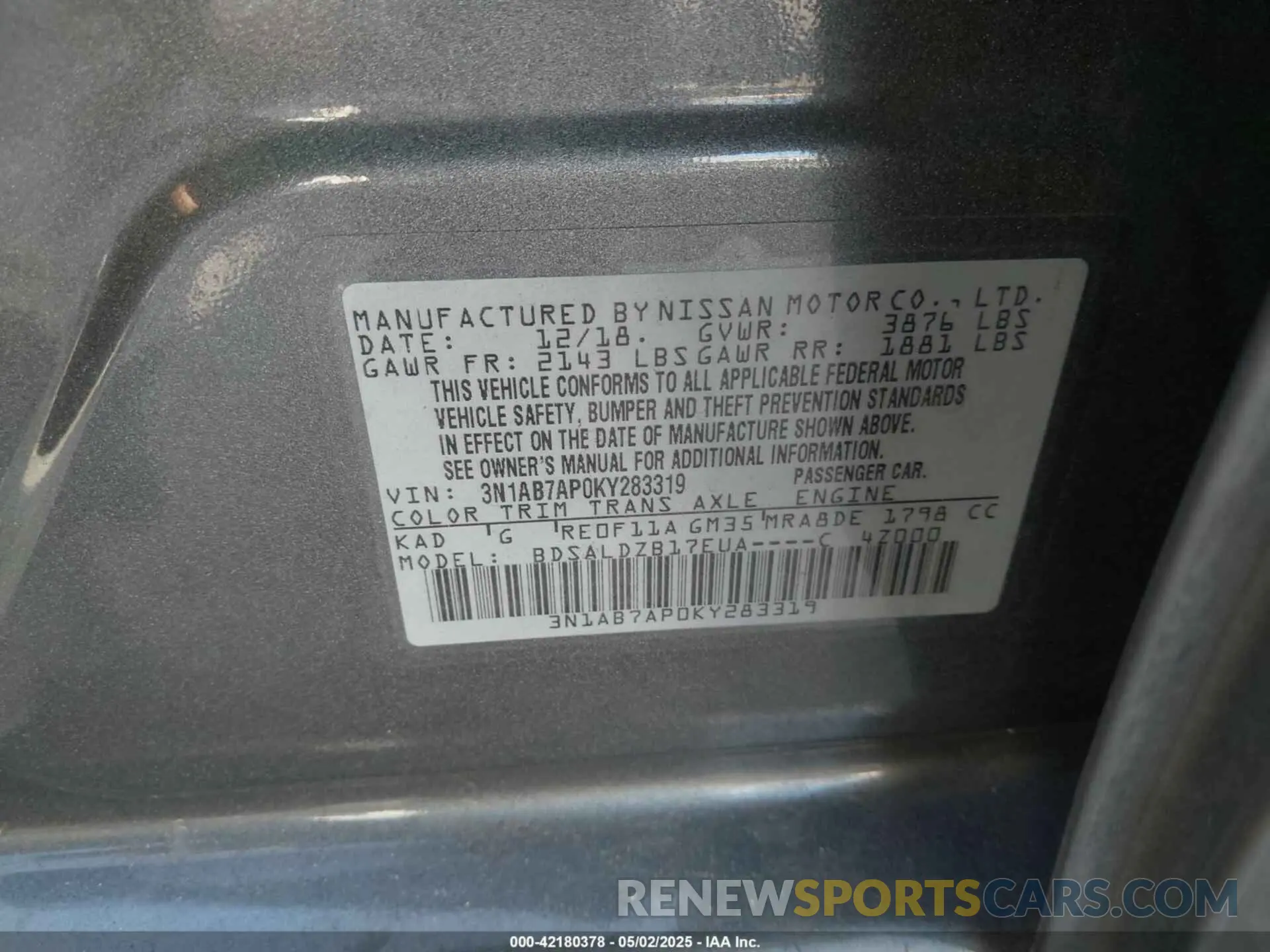 9 Photograph of a damaged car 3N1AB7AP0KY283319 NISSAN SENTRA 2019