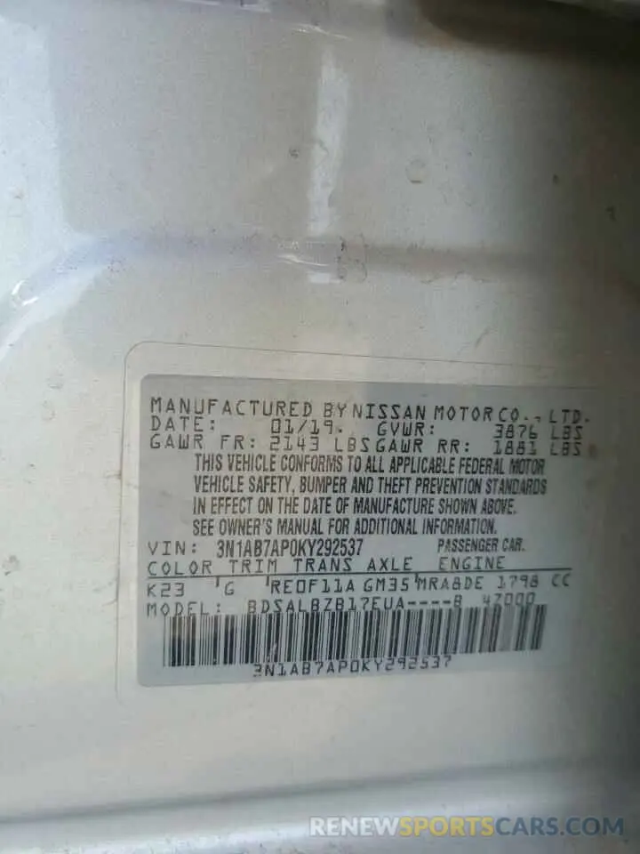 13 Photograph of a damaged car 3N1AB7AP0KY292537 NISSAN SENTRA 2019