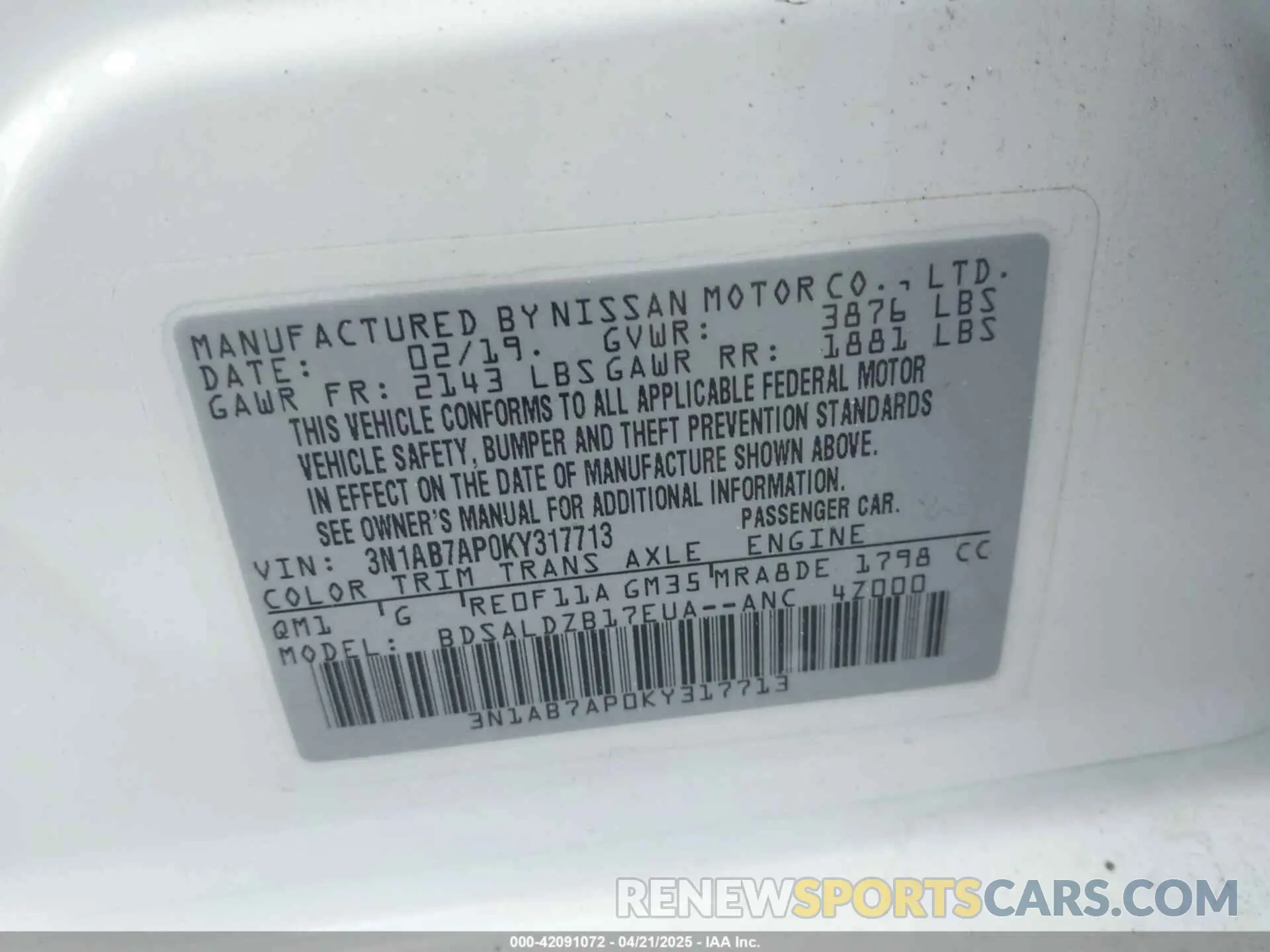 9 Photograph of a damaged car 3N1AB7AP0KY317713 NISSAN SENTRA 2019