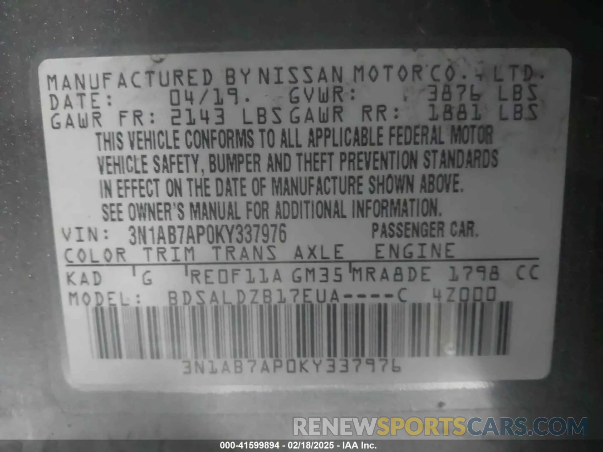9 Photograph of a damaged car 3N1AB7AP0KY337976 NISSAN SENTRA 2019