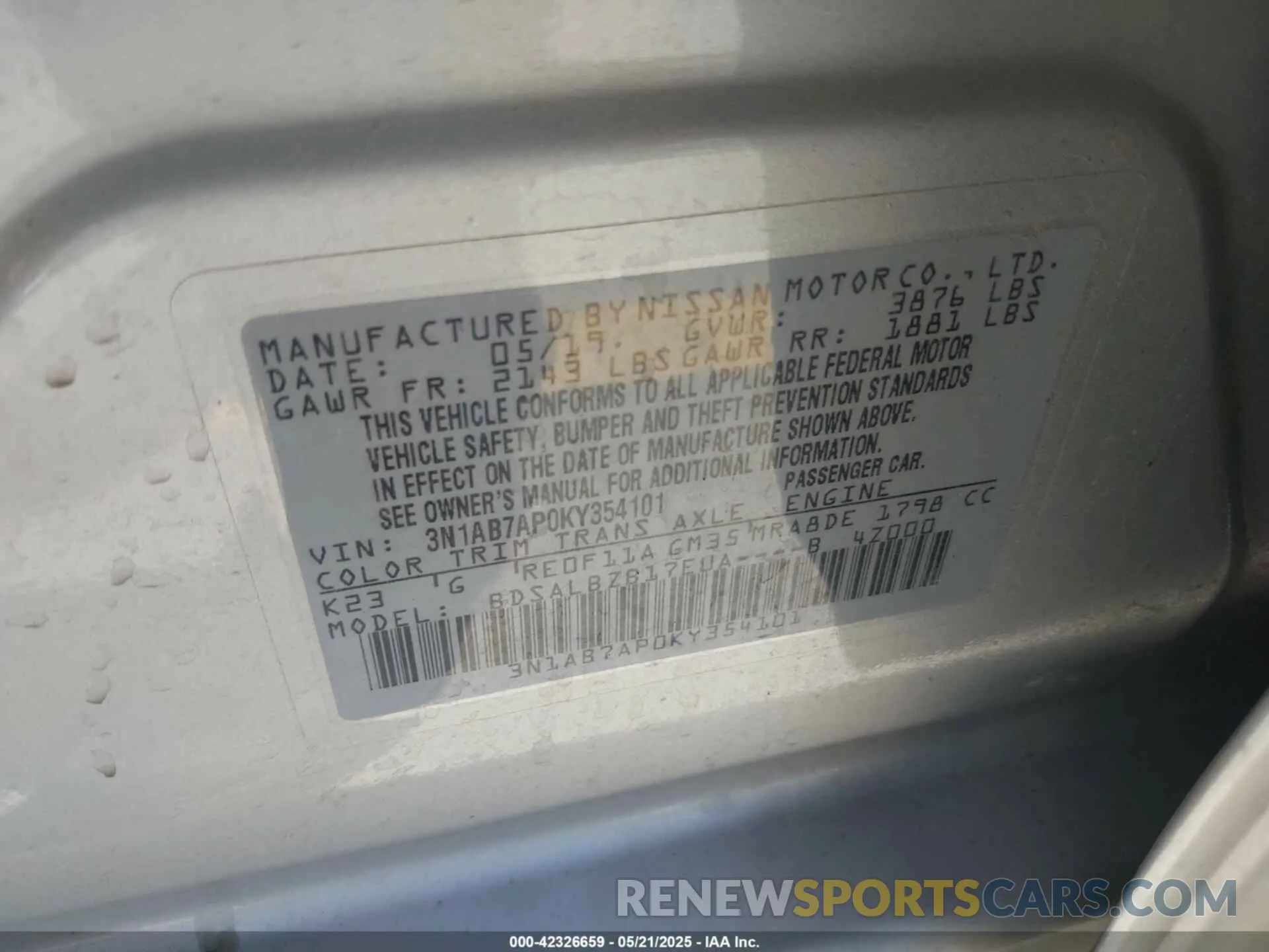 9 Photograph of a damaged car 3N1AB7AP0KY354101 NISSAN SENTRA 2019