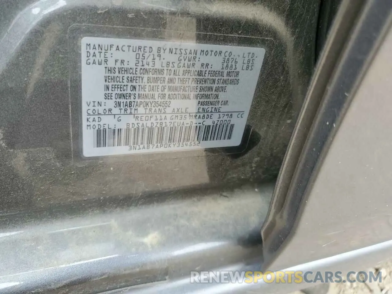 12 Photograph of a damaged car 3N1AB7AP0KY354552 NISSAN SENTRA 2019