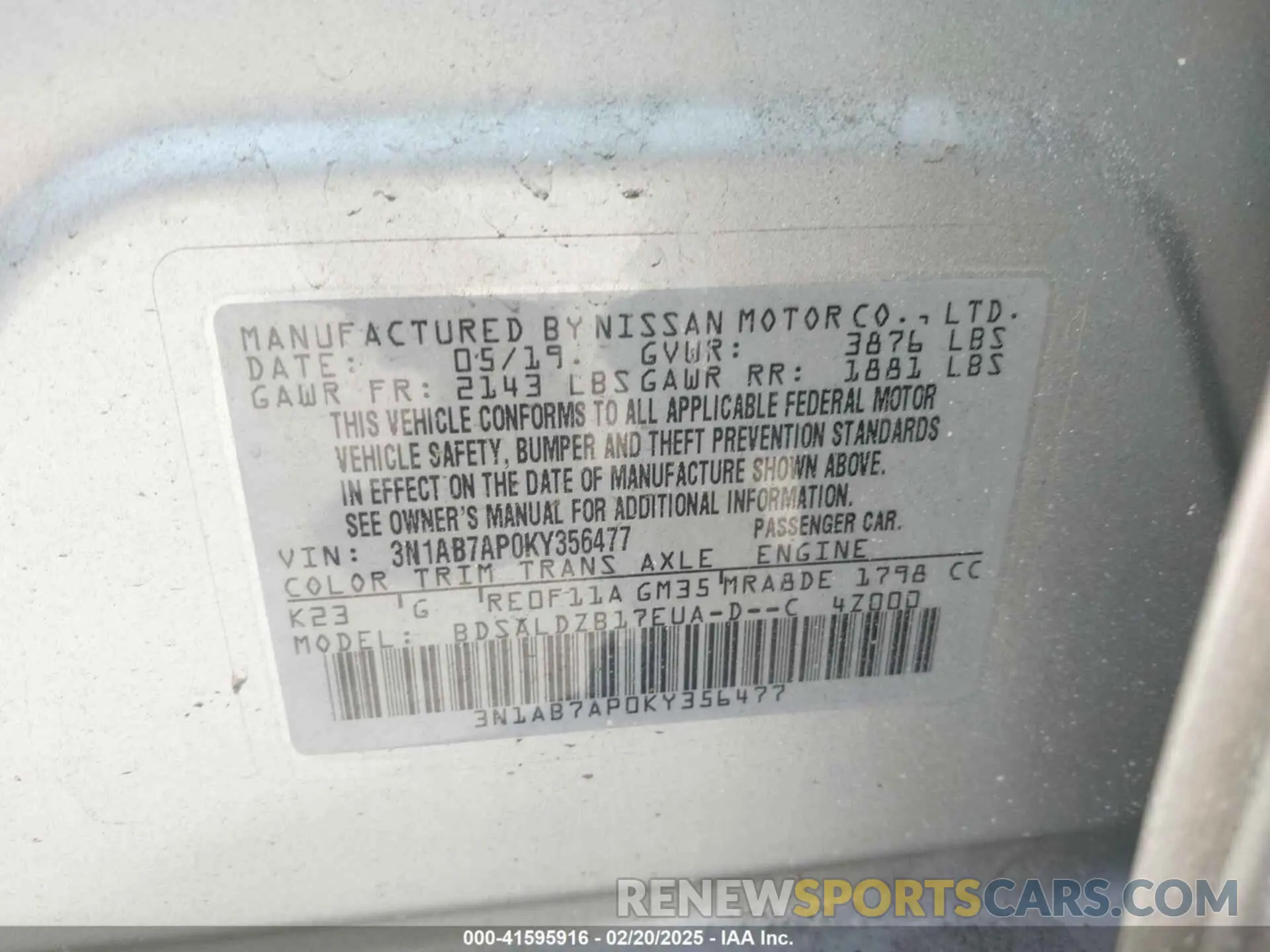 9 Photograph of a damaged car 3N1AB7AP0KY356477 NISSAN SENTRA 2019