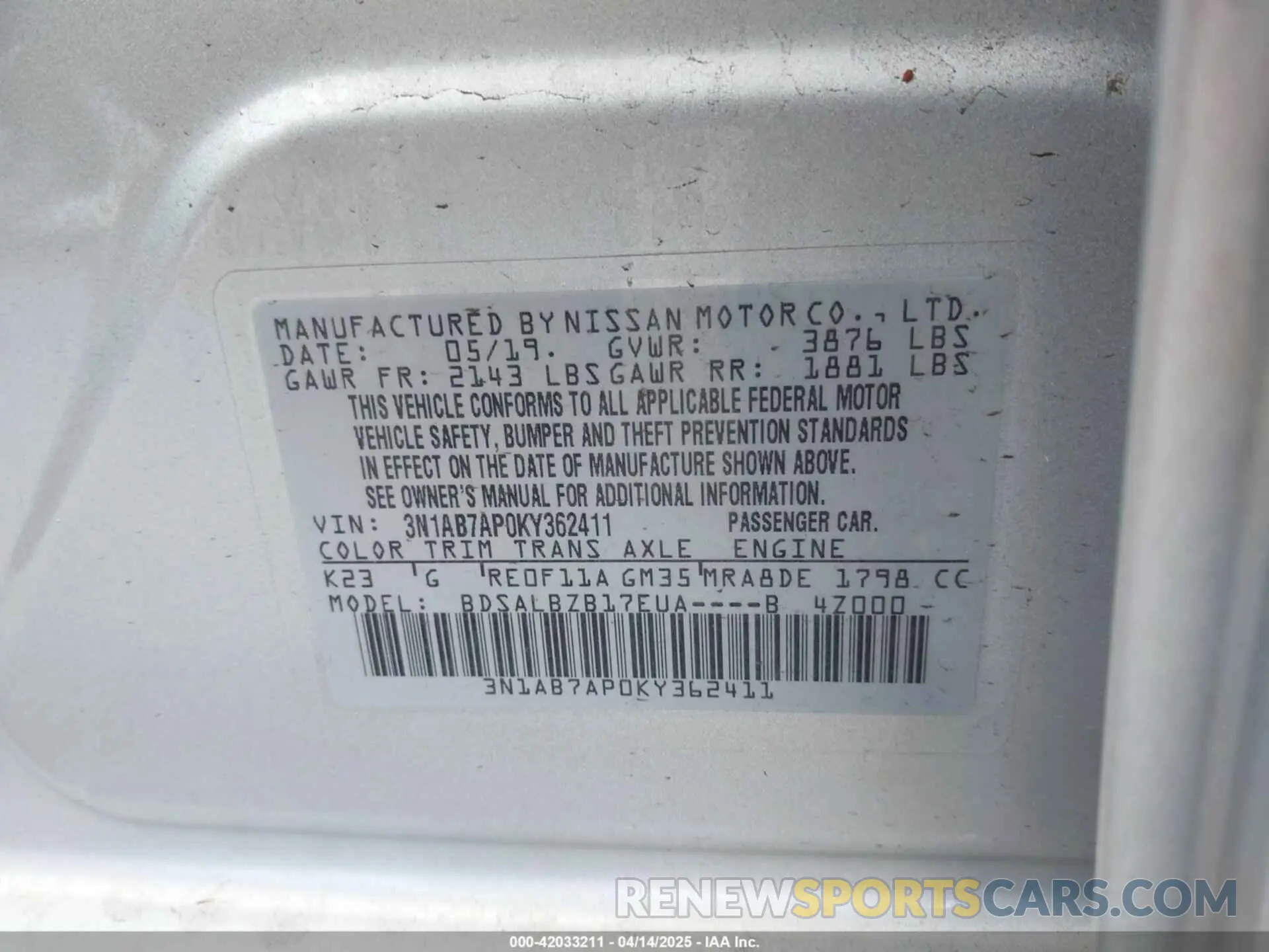 9 Photograph of a damaged car 3N1AB7AP0KY362411 NISSAN SENTRA 2019