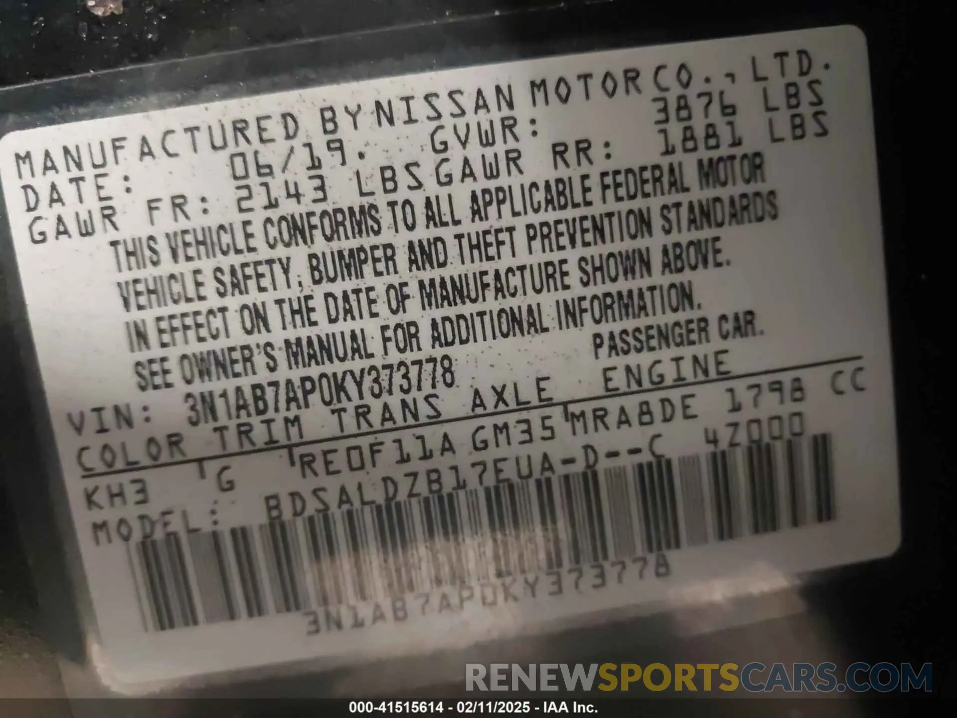 9 Photograph of a damaged car 3N1AB7AP0KY373778 NISSAN SENTRA 2019