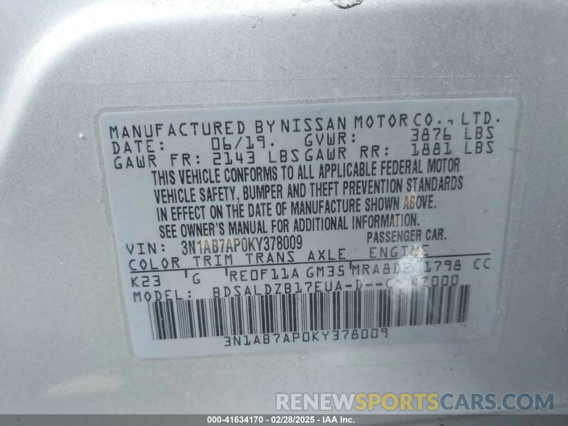 9 Photograph of a damaged car 3N1AB7AP0KY378009 NISSAN SENTRA 2019