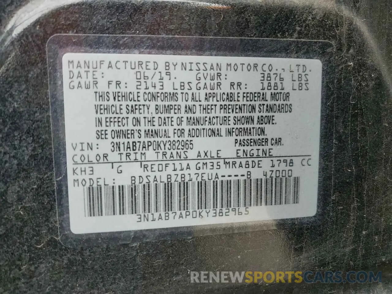 13 Photograph of a damaged car 3N1AB7AP0KY382965 NISSAN SENTRA 2019