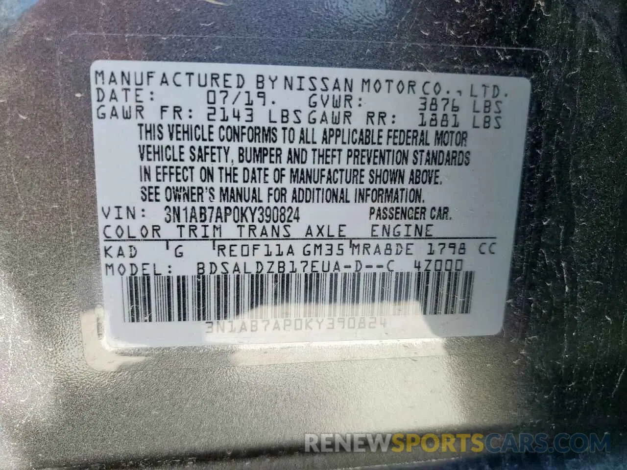 12 Photograph of a damaged car 3N1AB7AP0KY390824 NISSAN SENTRA 2019