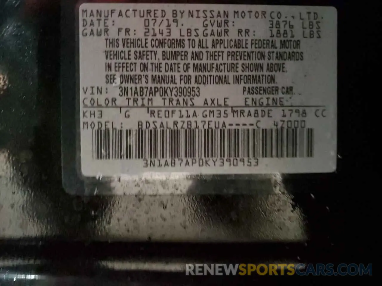 15 Photograph of a damaged car 3N1AB7AP0KY390953 NISSAN SENTRA 2019