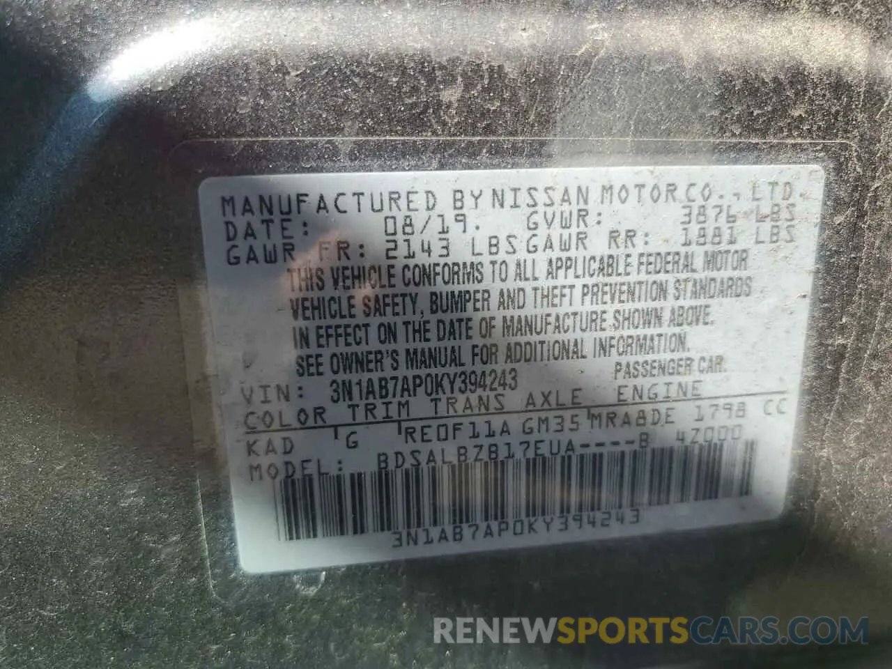 12 Photograph of a damaged car 3N1AB7AP0KY394243 NISSAN SENTRA 2019