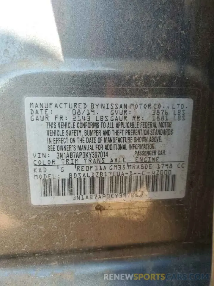 12 Photograph of a damaged car 3N1AB7AP0KY397014 NISSAN SENTRA 2019