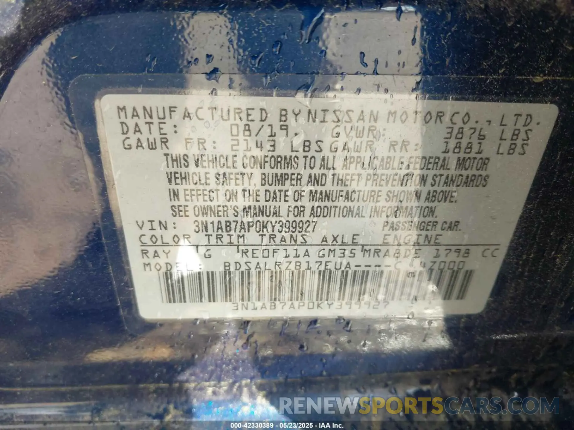 9 Photograph of a damaged car 3N1AB7AP0KY399927 NISSAN SENTRA 2019