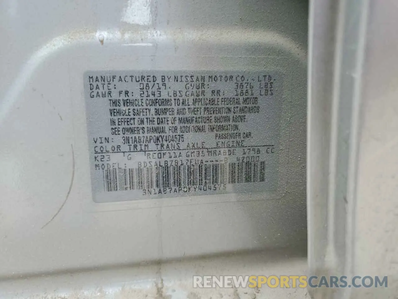 12 Photograph of a damaged car 3N1AB7AP0KY404575 NISSAN SENTRA 2019