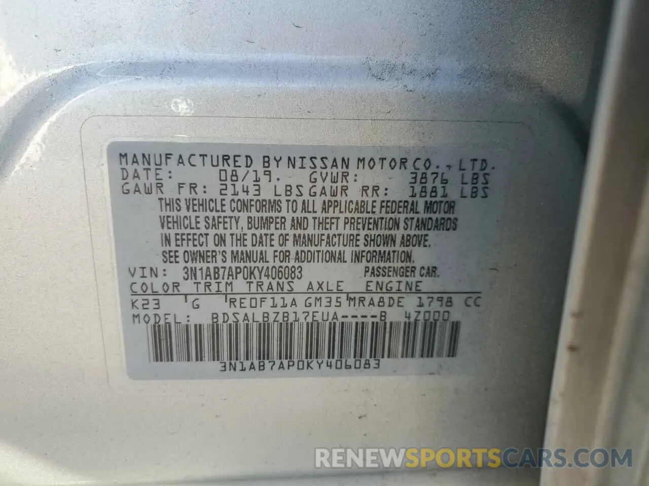 13 Photograph of a damaged car 3N1AB7AP0KY406083 NISSAN SENTRA 2019