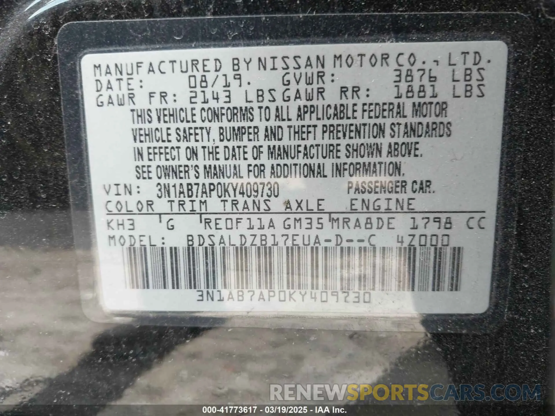 9 Photograph of a damaged car 3N1AB7AP0KY409730 NISSAN SENTRA 2019