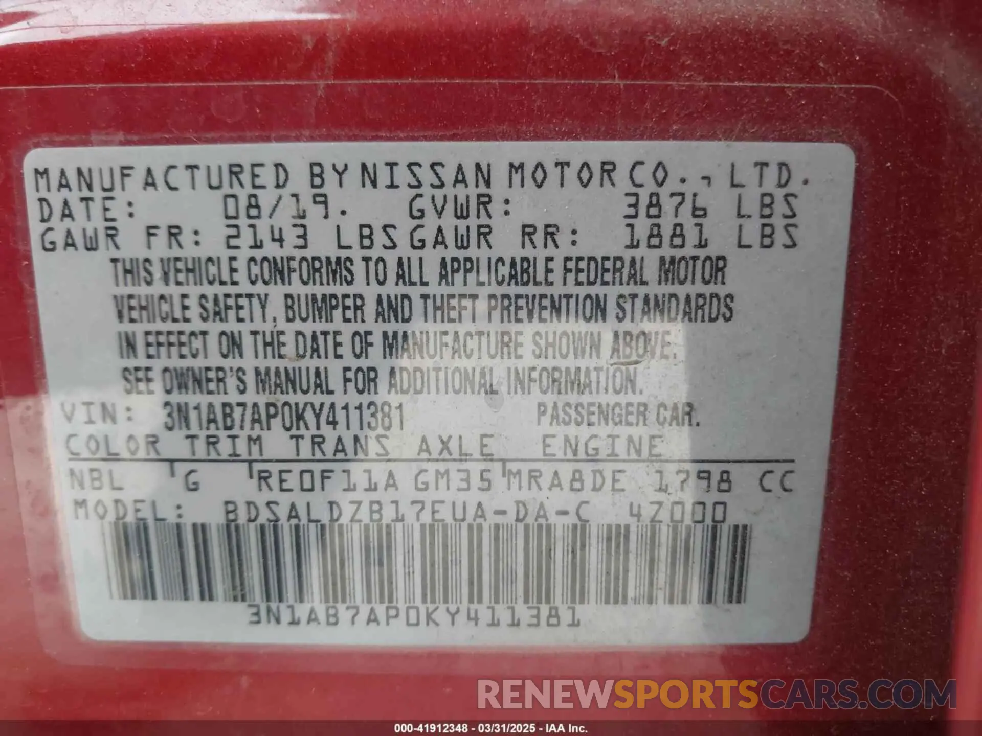 9 Photograph of a damaged car 3N1AB7AP0KY411381 NISSAN SENTRA 2019