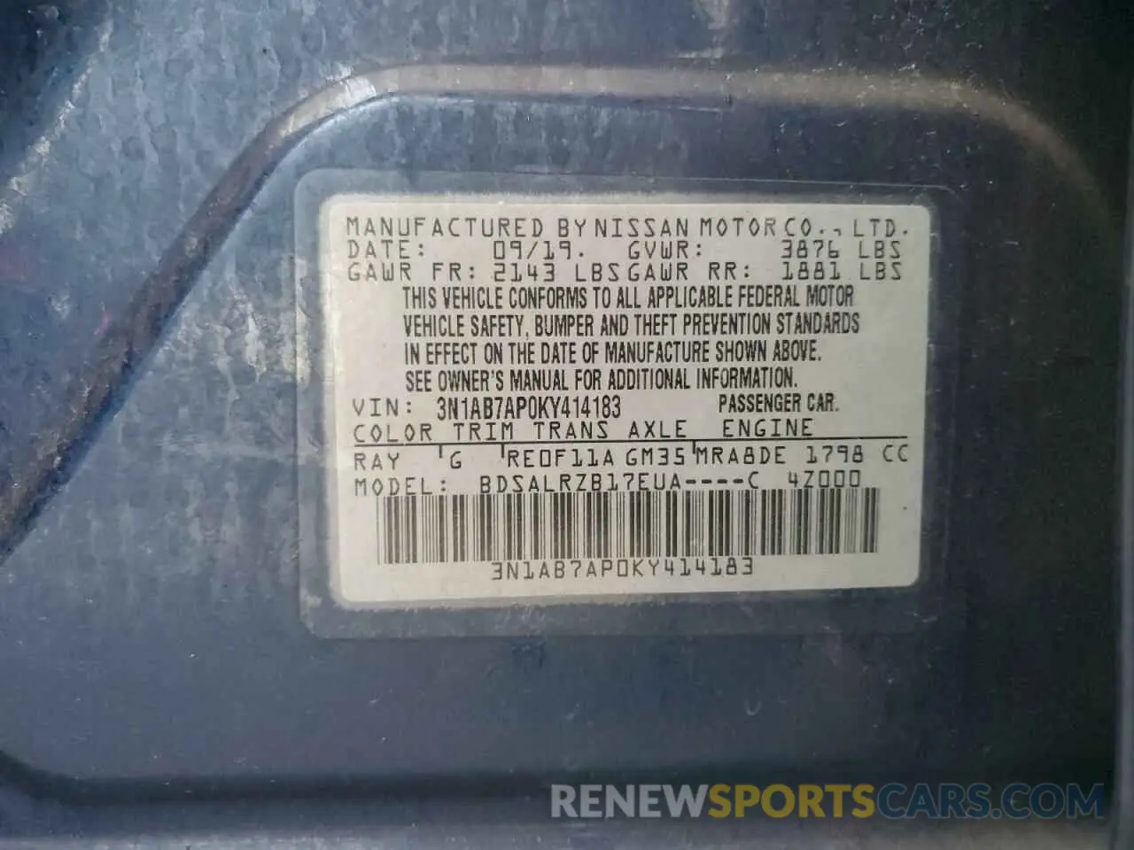 12 Photograph of a damaged car 3N1AB7AP0KY414183 NISSAN SENTRA 2019