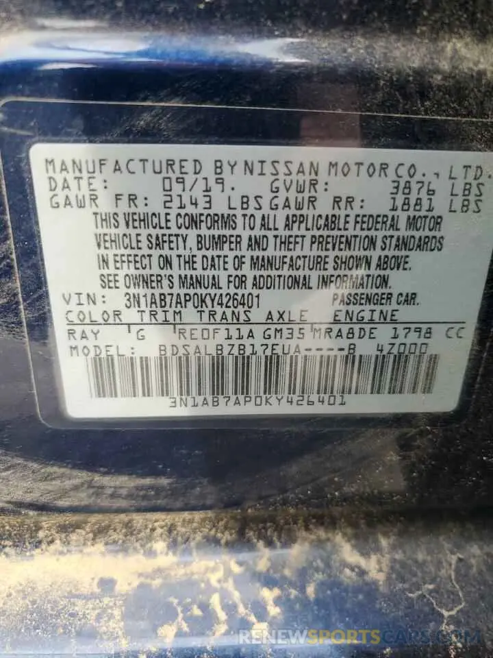 12 Photograph of a damaged car 3N1AB7AP0KY426401 NISSAN SENTRA 2019
