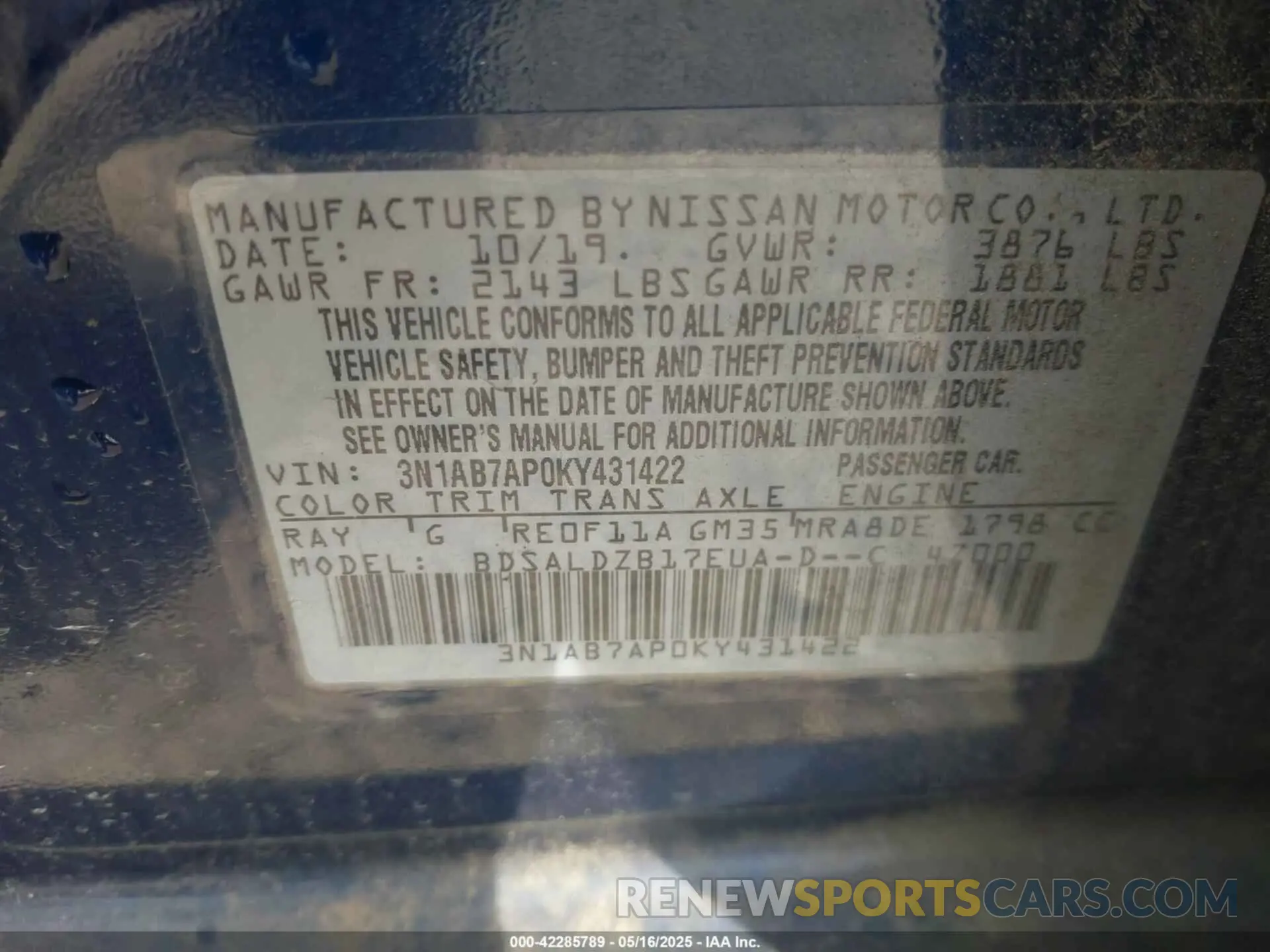 9 Photograph of a damaged car 3N1AB7AP0KY431422 NISSAN SENTRA 2019