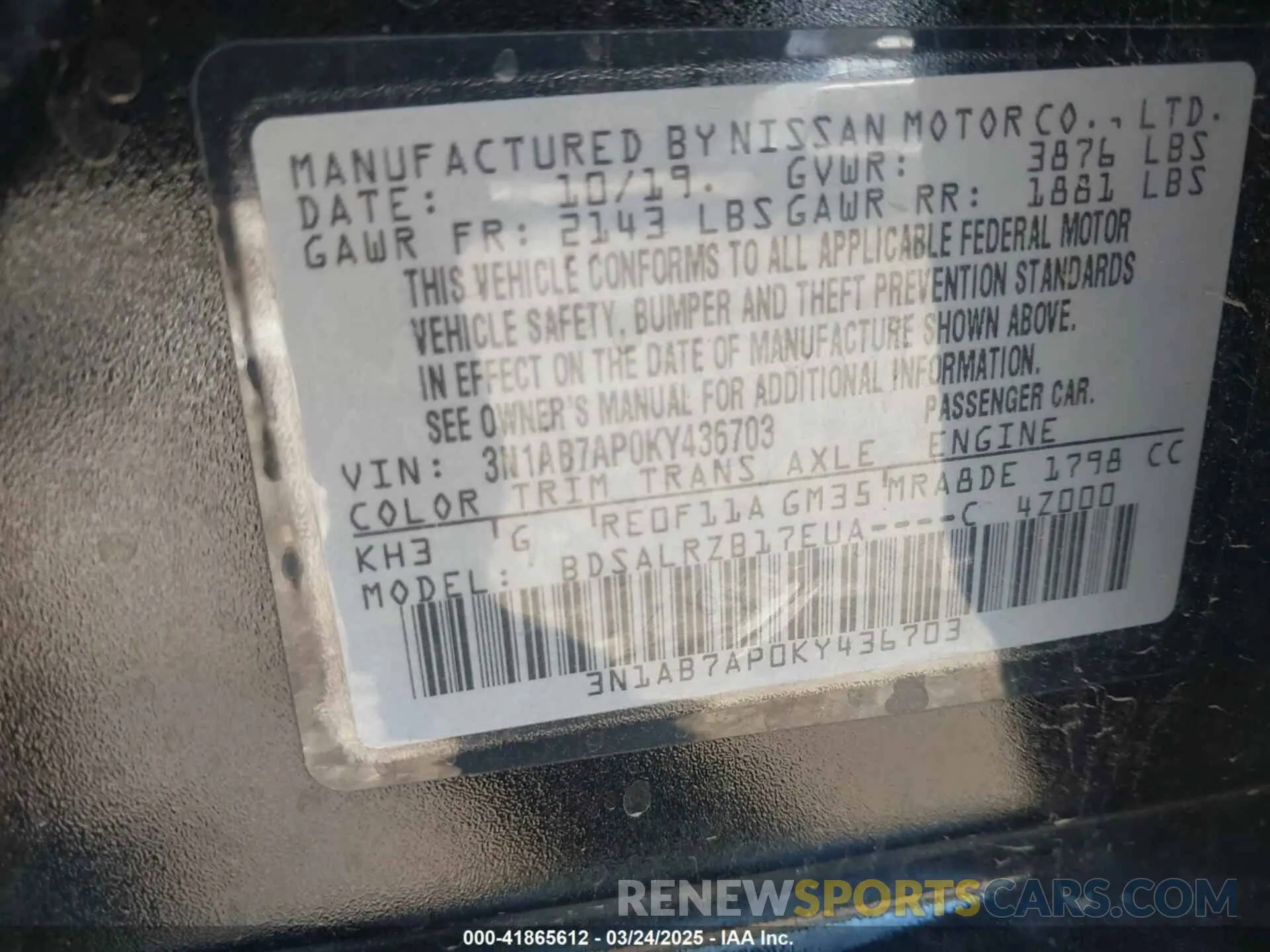 9 Photograph of a damaged car 3N1AB7AP0KY436703 NISSAN SENTRA 2019