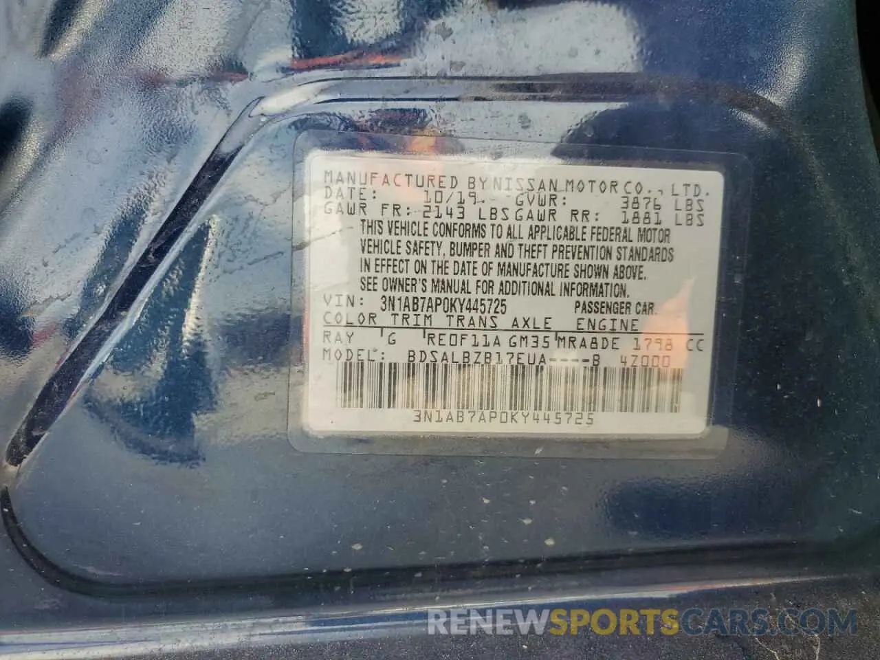 12 Photograph of a damaged car 3N1AB7AP0KY445725 NISSAN SENTRA 2019