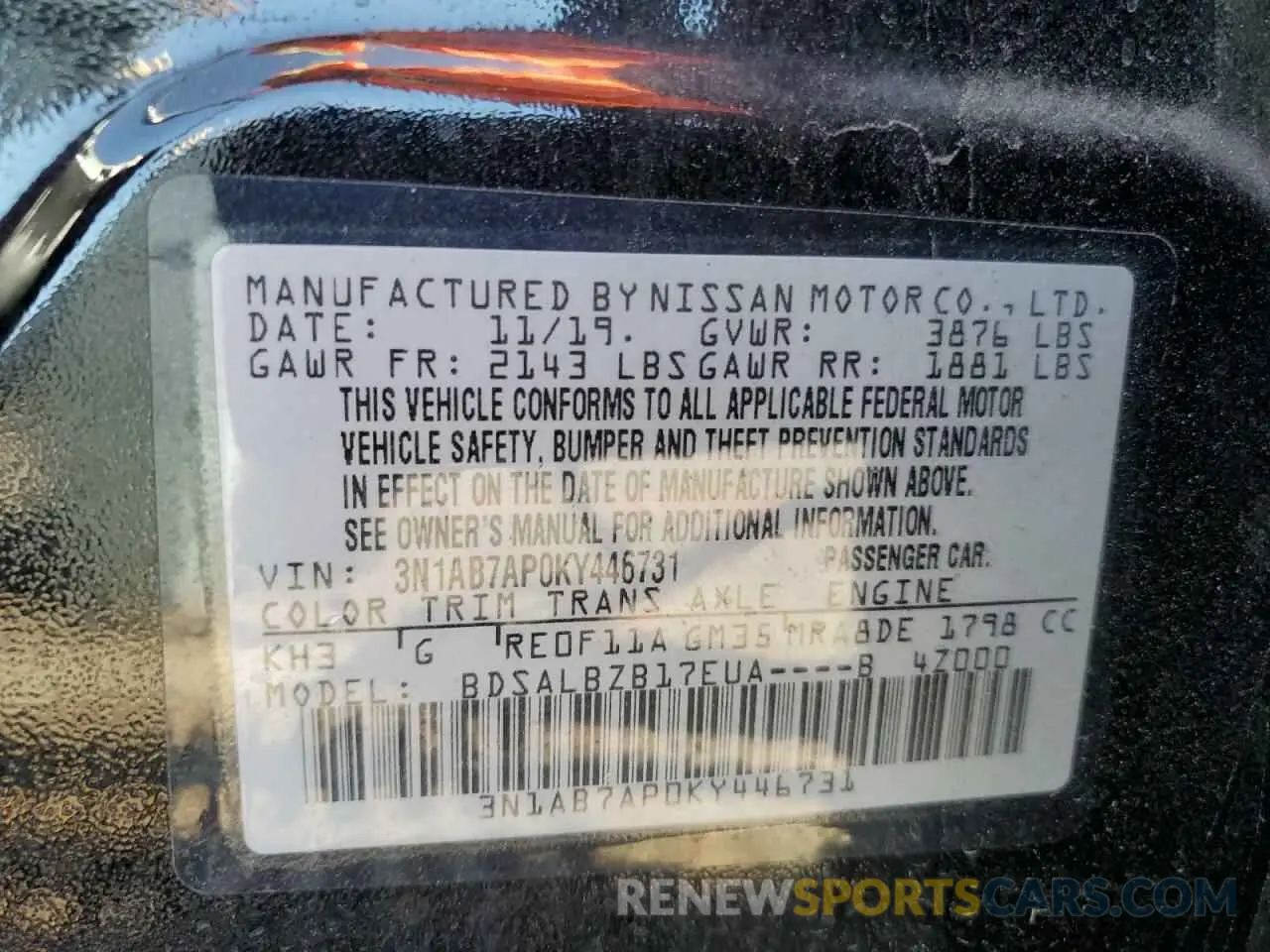 12 Photograph of a damaged car 3N1AB7AP0KY446731 NISSAN SENTRA 2019