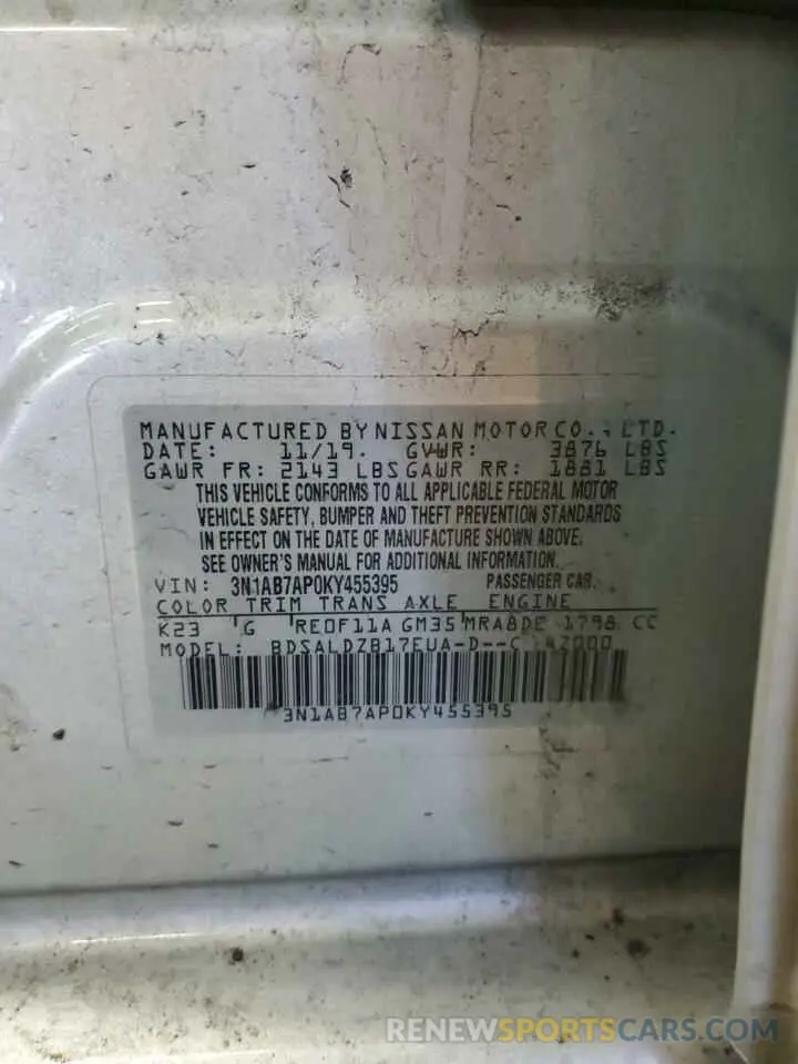 12 Photograph of a damaged car 3N1AB7AP0KY455395 NISSAN SENTRA 2019
