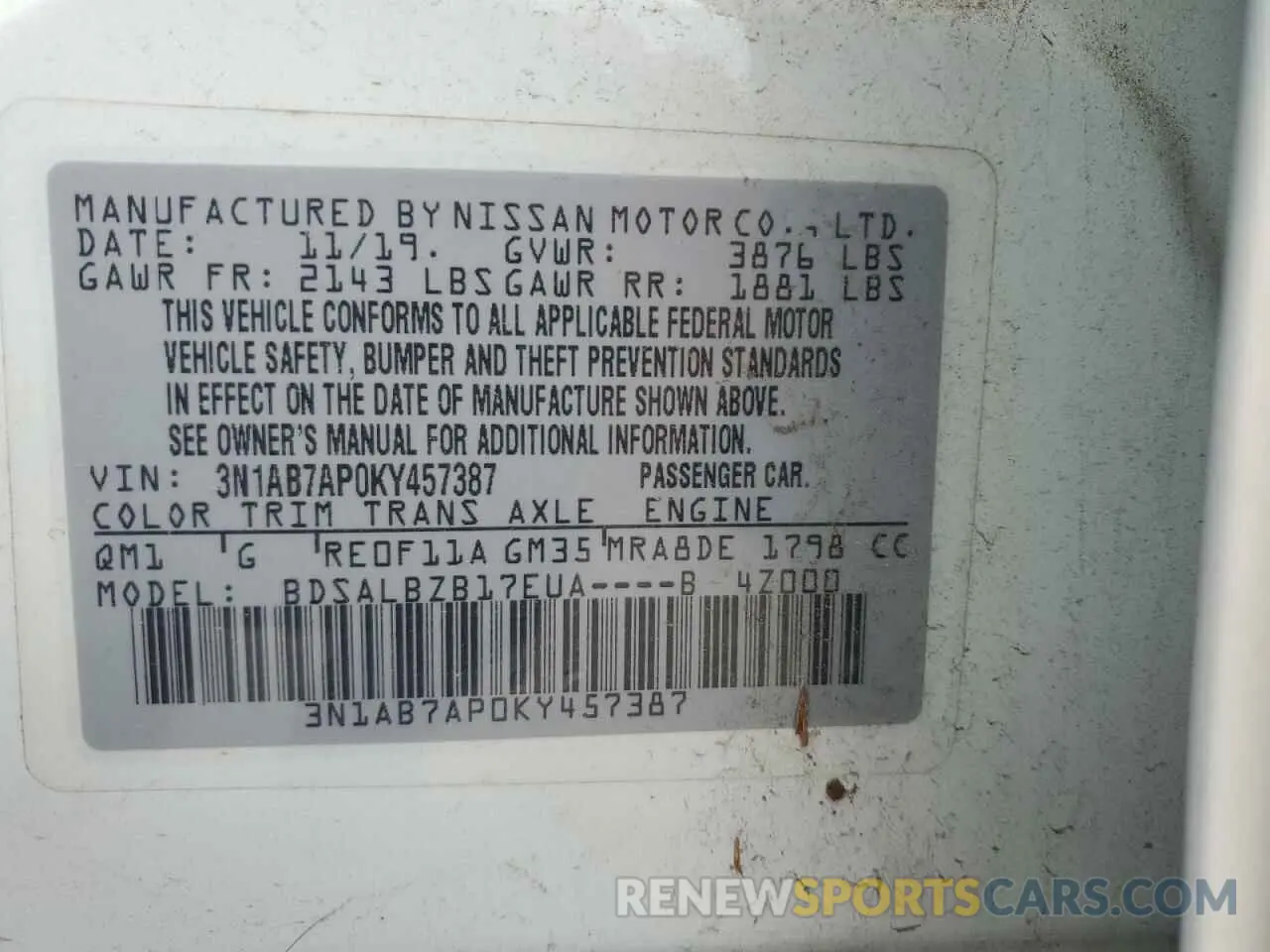 12 Photograph of a damaged car 3N1AB7AP0KY457387 NISSAN SENTRA 2019