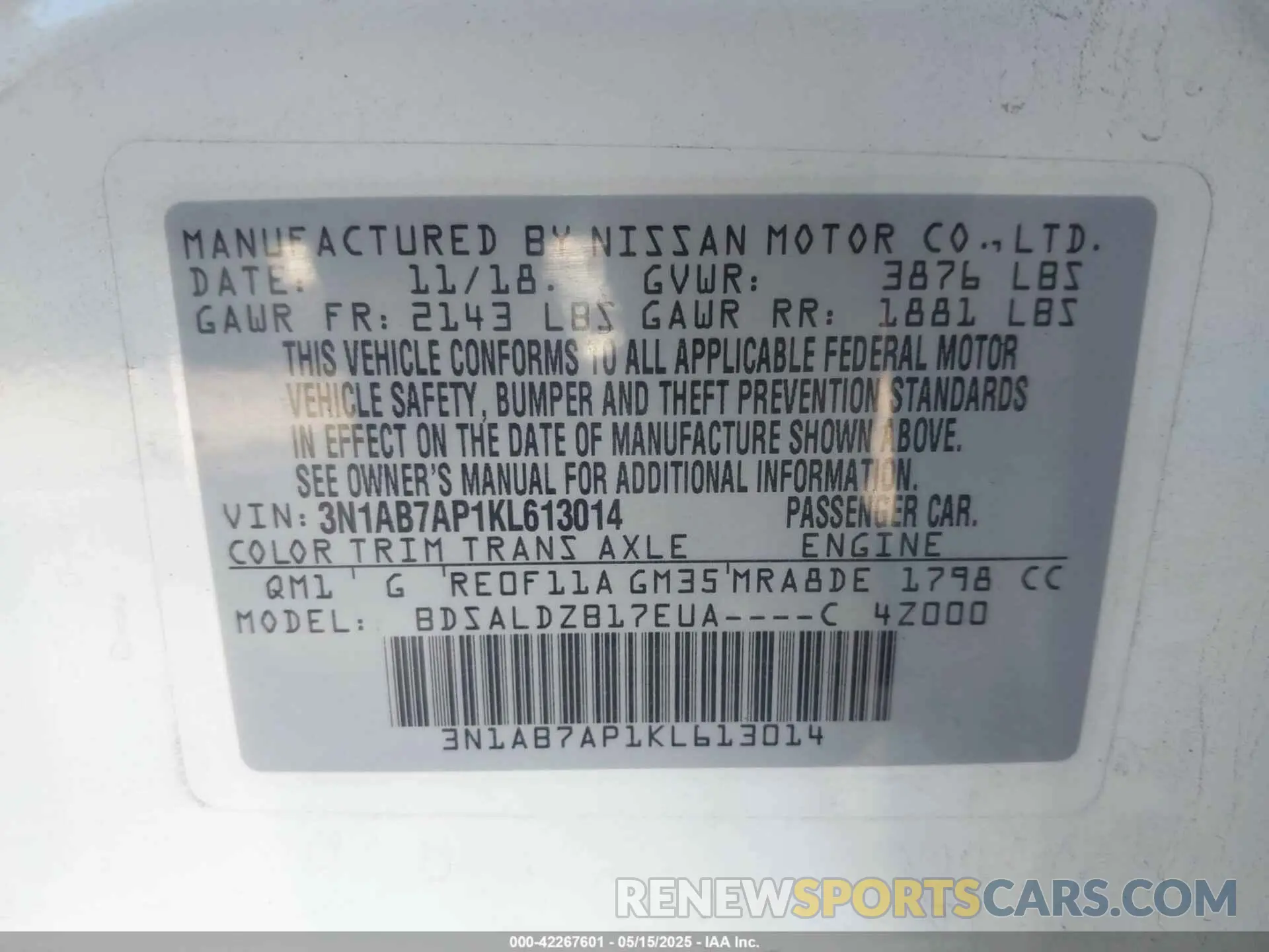 9 Photograph of a damaged car 3N1AB7AP1KL613014 NISSAN SENTRA 2019