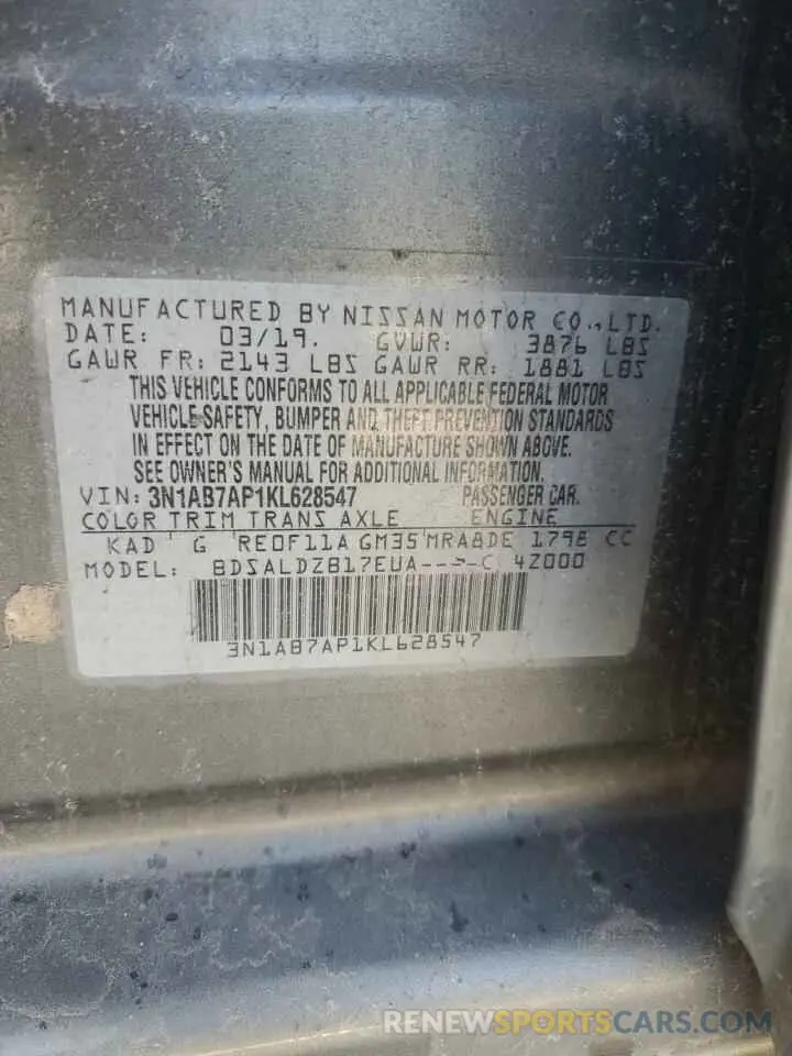 12 Photograph of a damaged car 3N1AB7AP1KL628547 NISSAN SENTRA 2019
