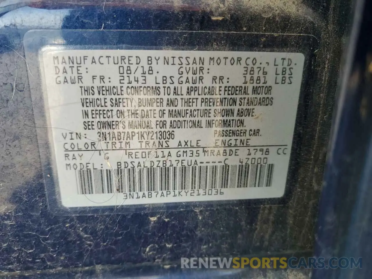 12 Photograph of a damaged car 3N1AB7AP1KY213036 NISSAN SENTRA 2019