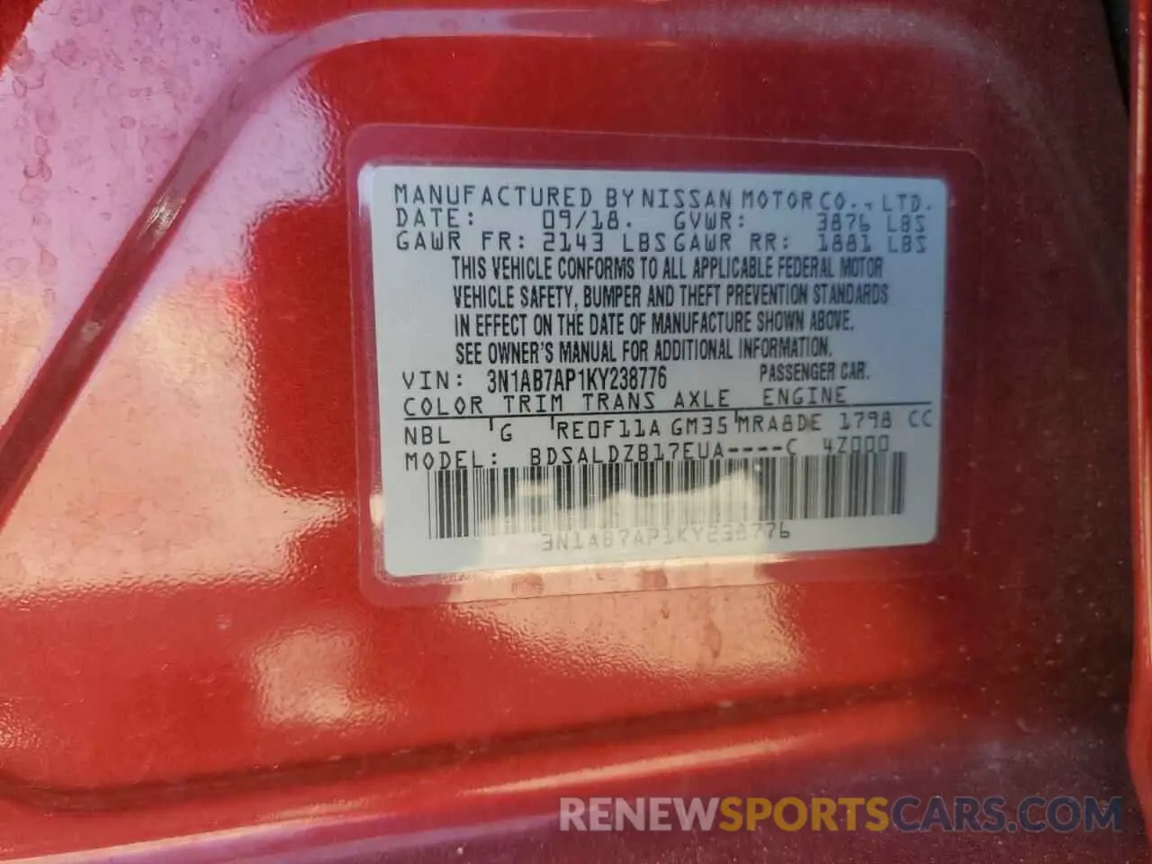 12 Photograph of a damaged car 3N1AB7AP1KY238776 NISSAN SENTRA 2019