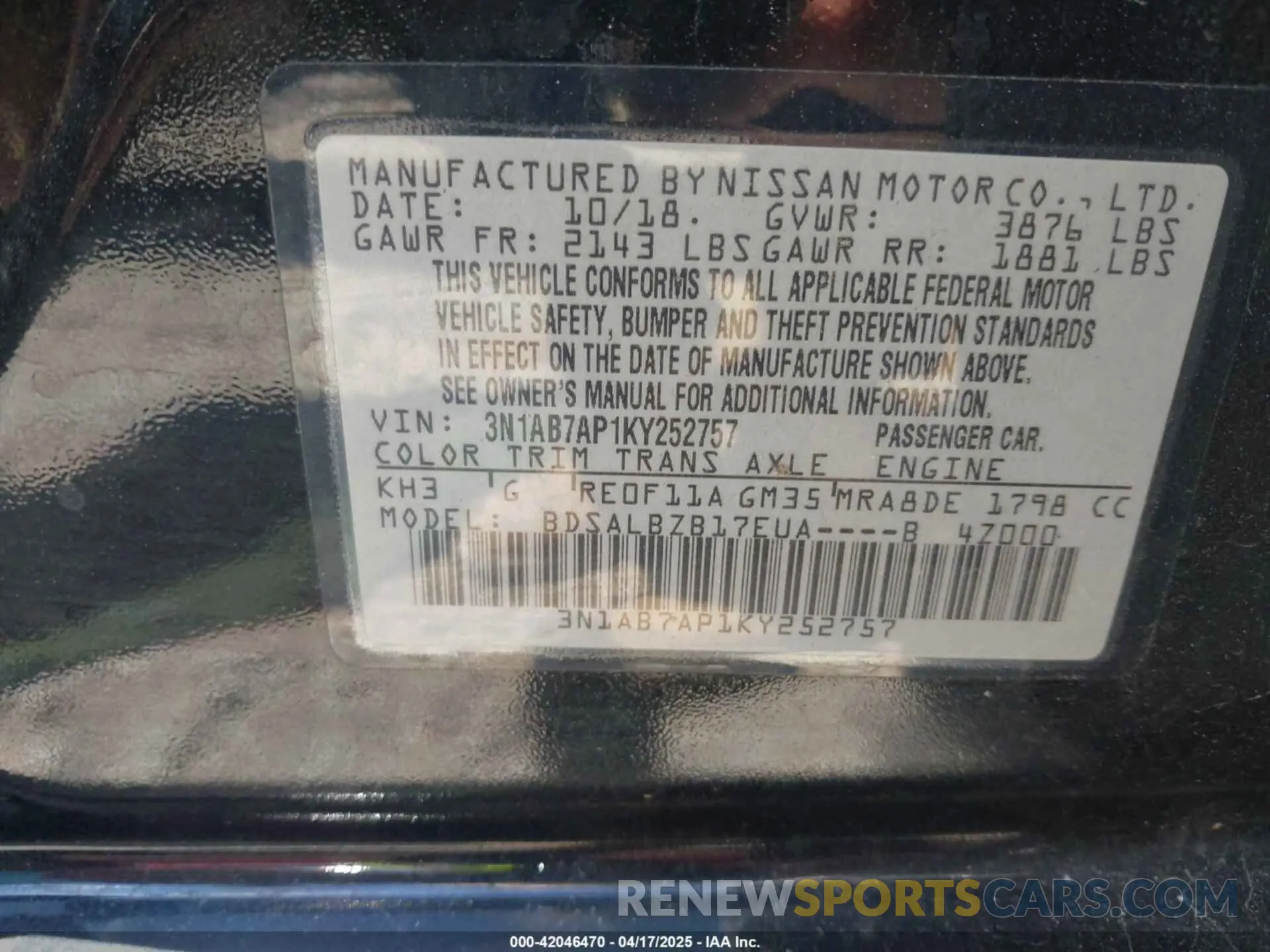 9 Photograph of a damaged car 3N1AB7AP1KY252757 NISSAN SENTRA 2019