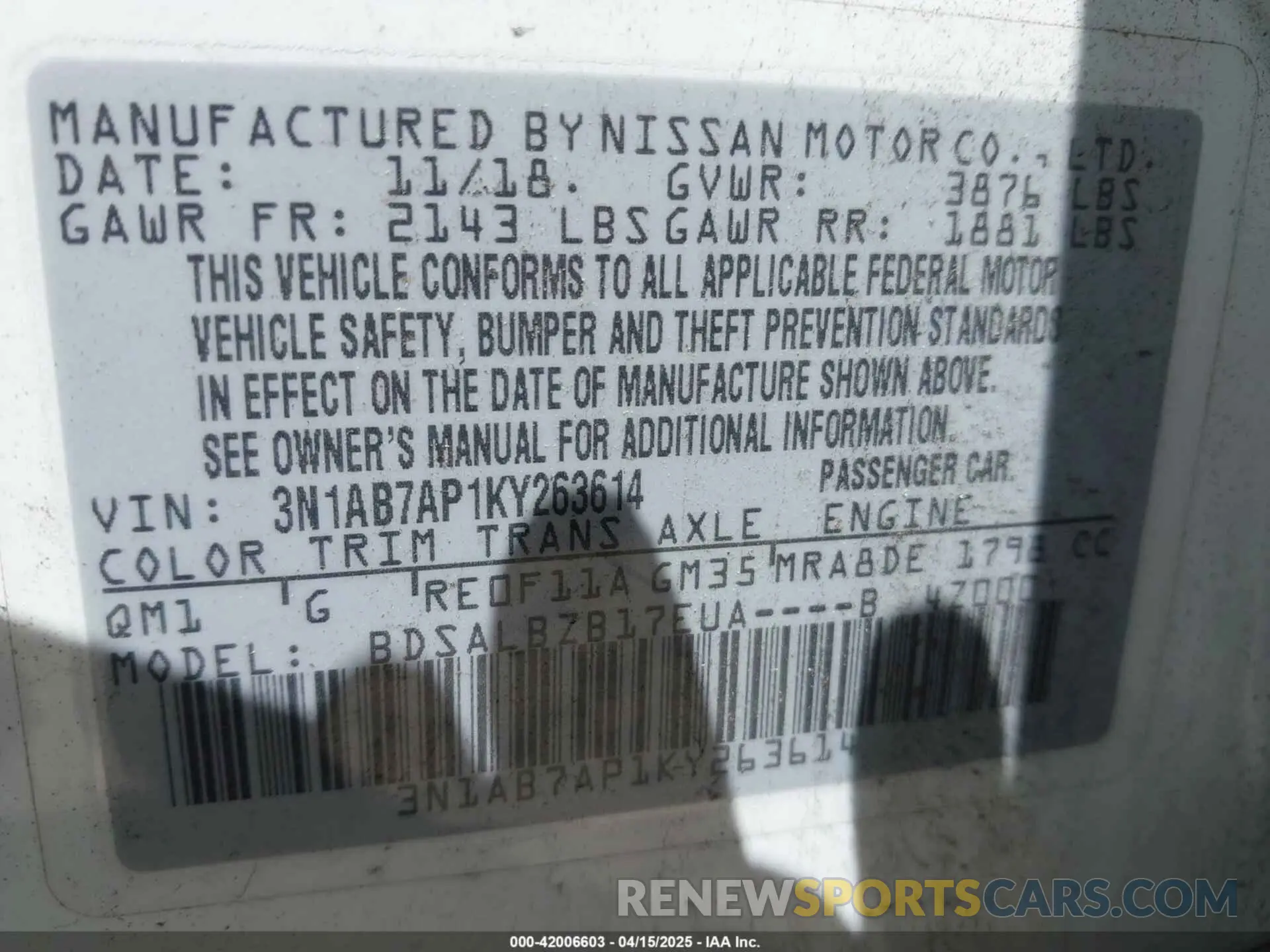 9 Photograph of a damaged car 3N1AB7AP1KY263614 NISSAN SENTRA 2019