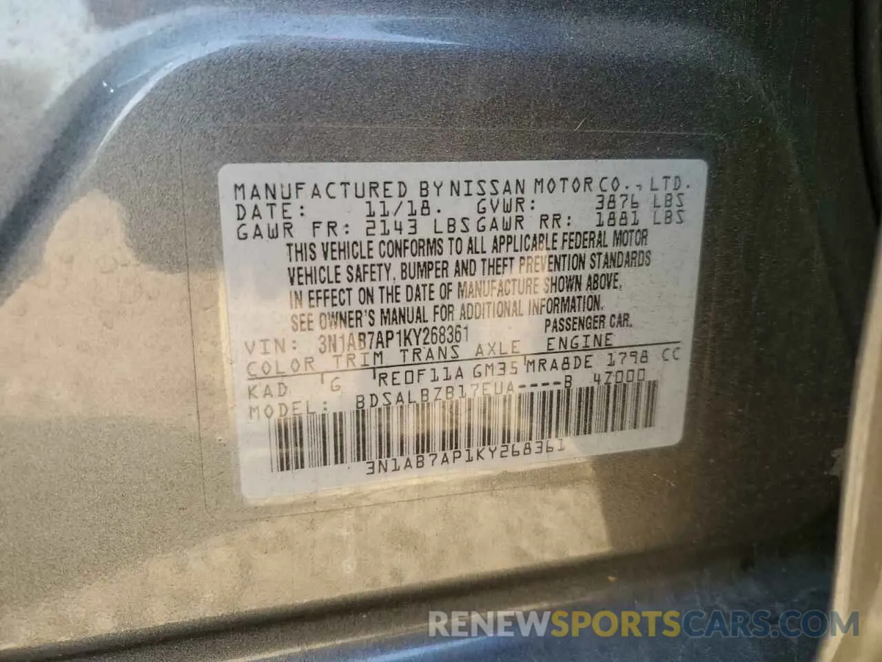 12 Photograph of a damaged car 3N1AB7AP1KY268361 NISSAN SENTRA 2019