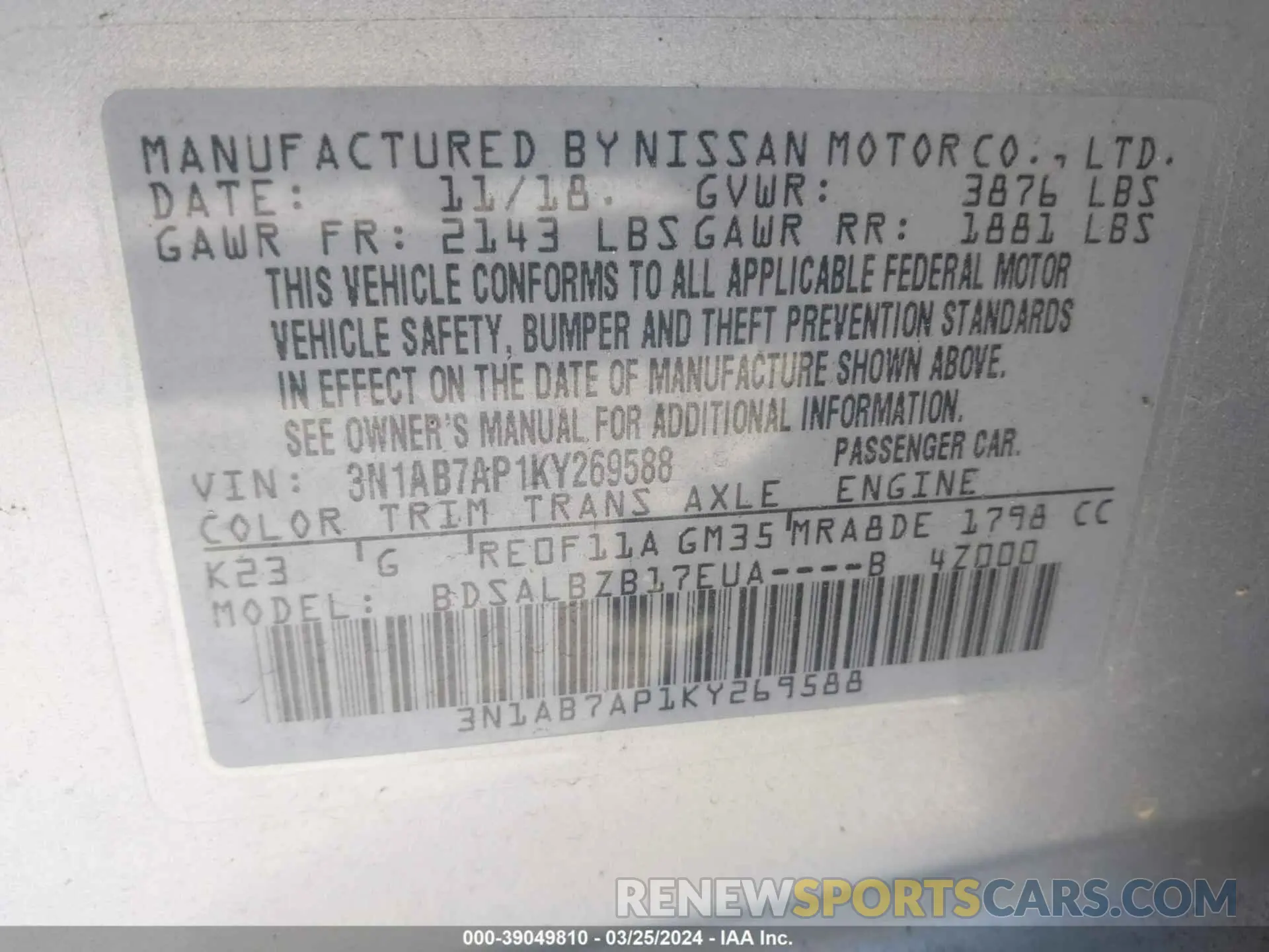 9 Photograph of a damaged car 3N1AB7AP1KY269588 NISSAN SENTRA 2019
