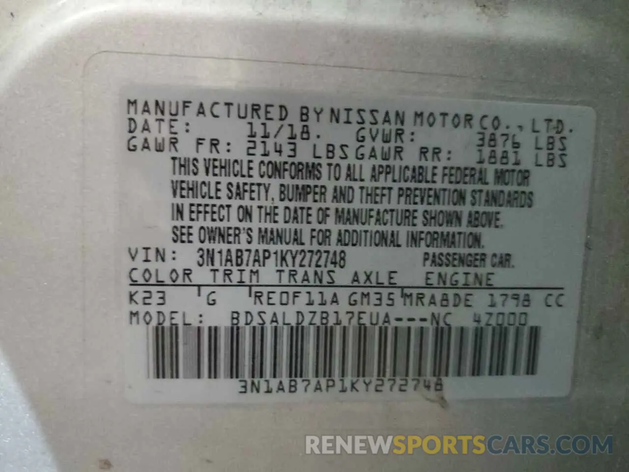 14 Photograph of a damaged car 3N1AB7AP1KY272748 NISSAN SENTRA 2019