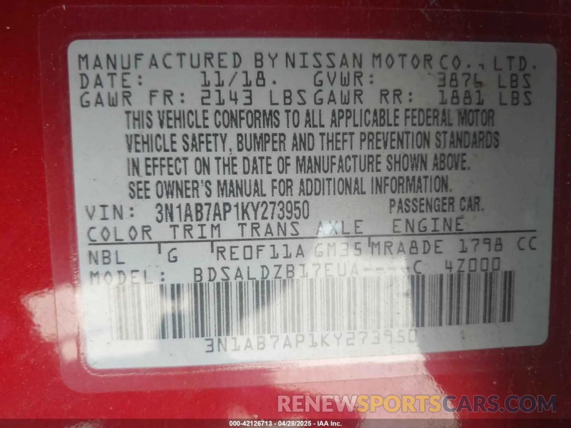 9 Photograph of a damaged car 3N1AB7AP1KY273950 NISSAN SENTRA 2019