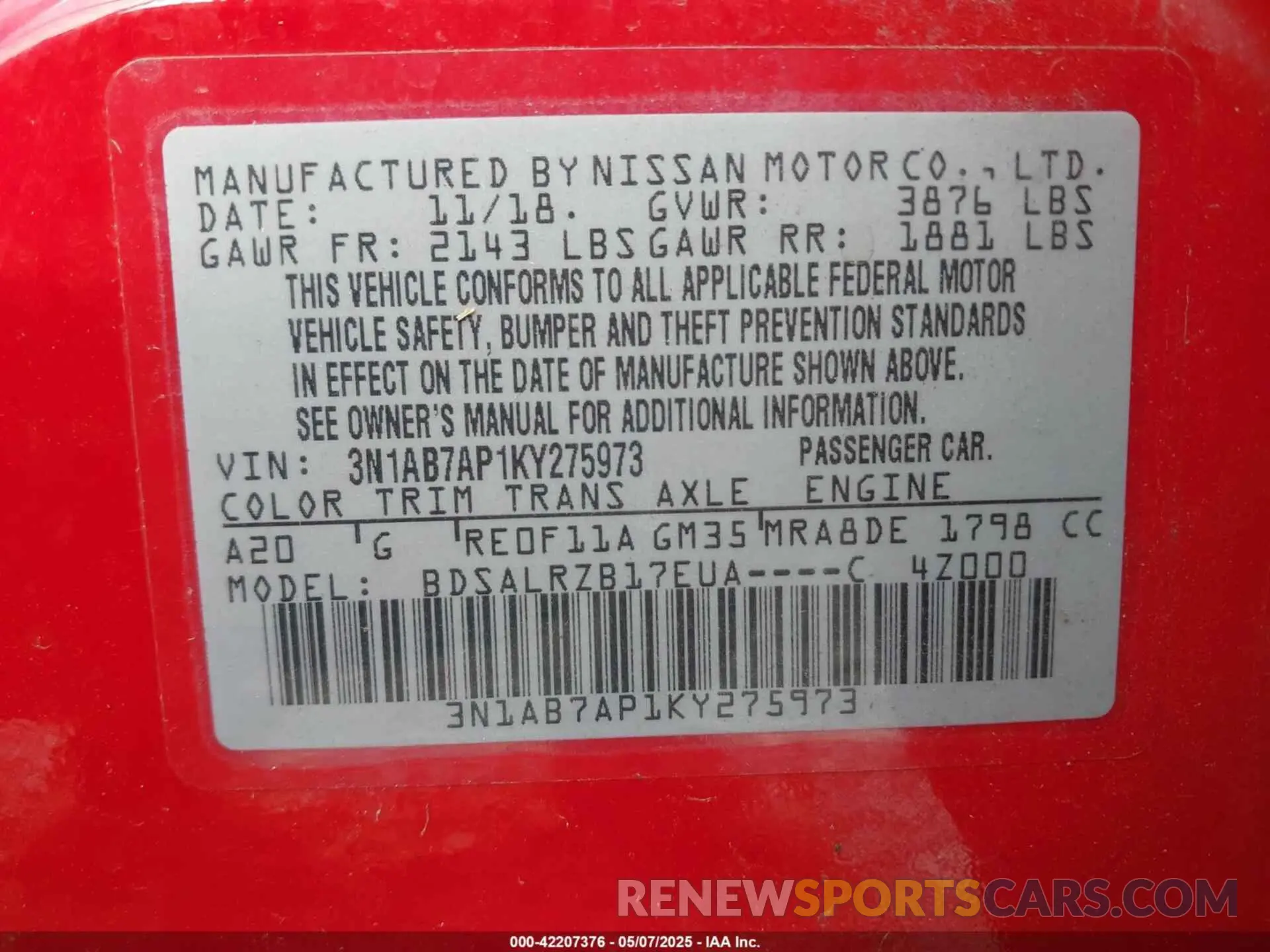 9 Photograph of a damaged car 3N1AB7AP1KY275973 NISSAN SENTRA 2019