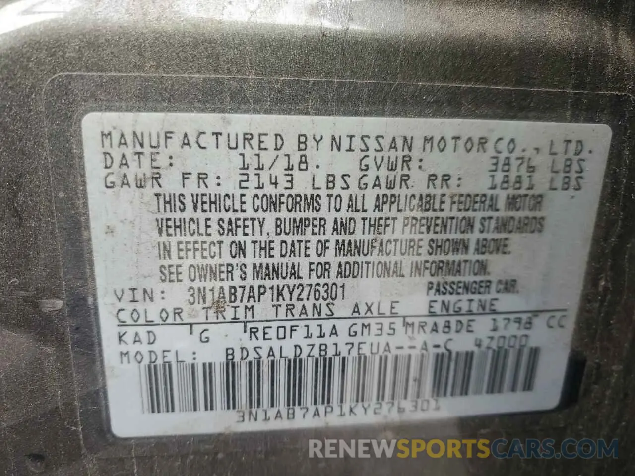 12 Photograph of a damaged car 3N1AB7AP1KY276301 NISSAN SENTRA 2019