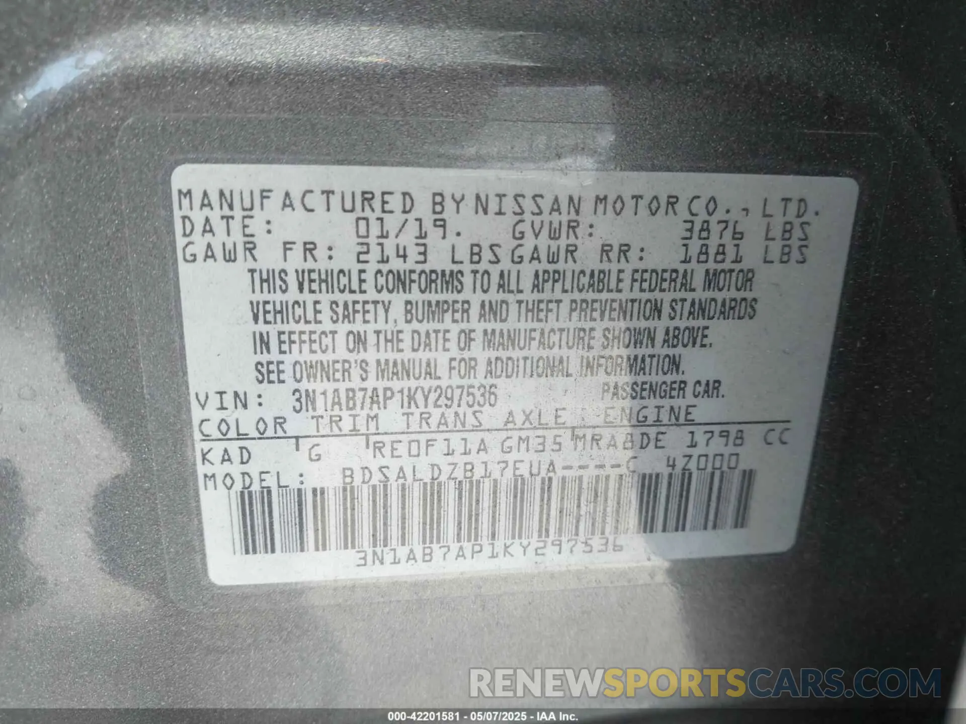 9 Photograph of a damaged car 3N1AB7AP1KY297536 NISSAN SENTRA 2019