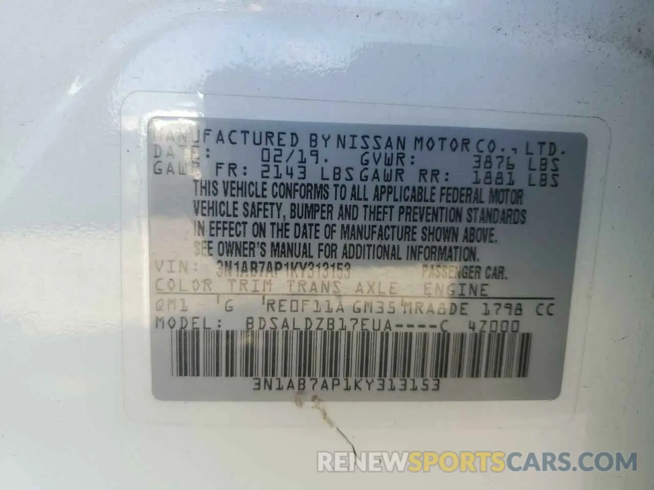 12 Photograph of a damaged car 3N1AB7AP1KY313153 NISSAN SENTRA 2019