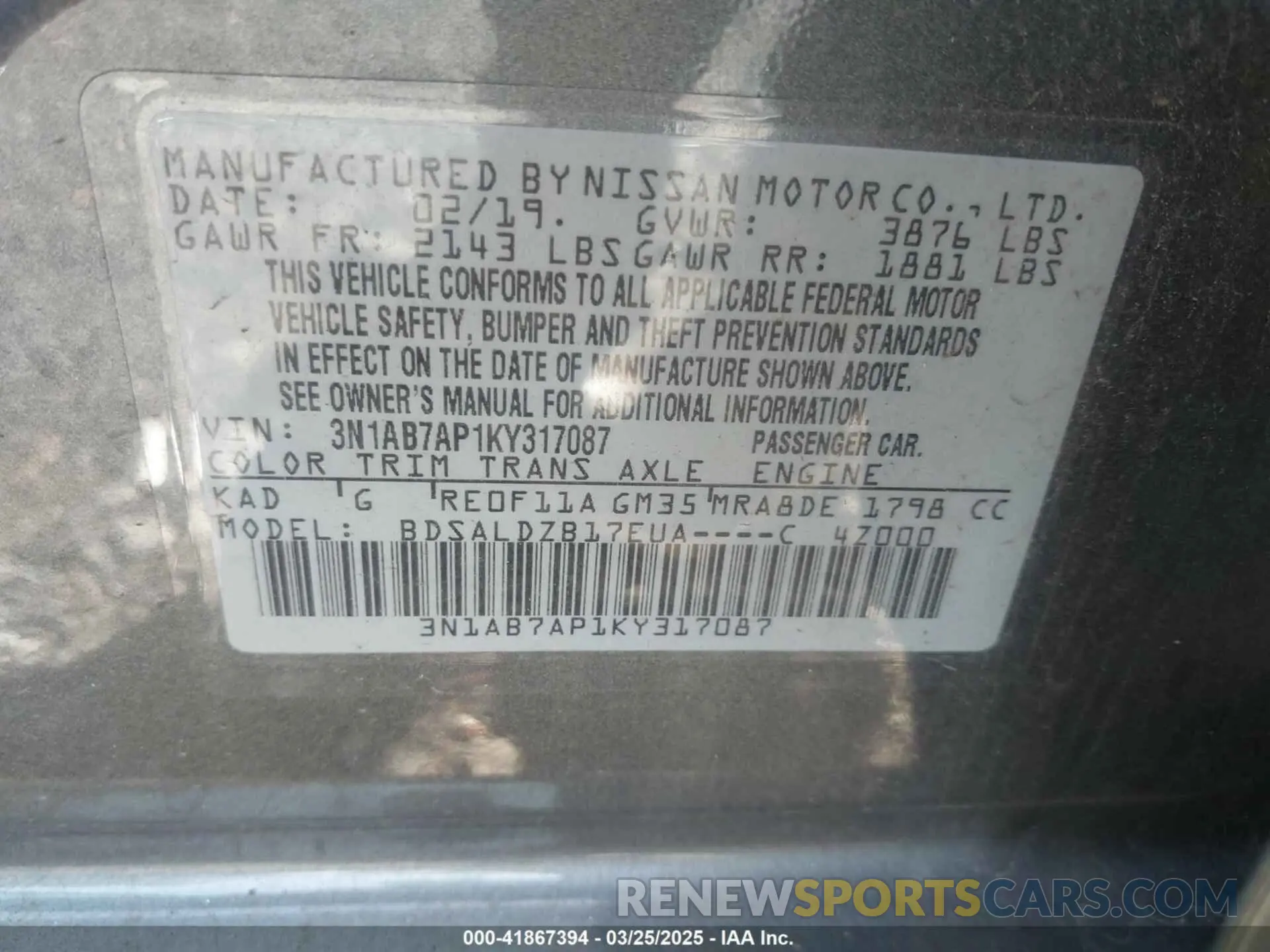 9 Photograph of a damaged car 3N1AB7AP1KY317087 NISSAN SENTRA 2019