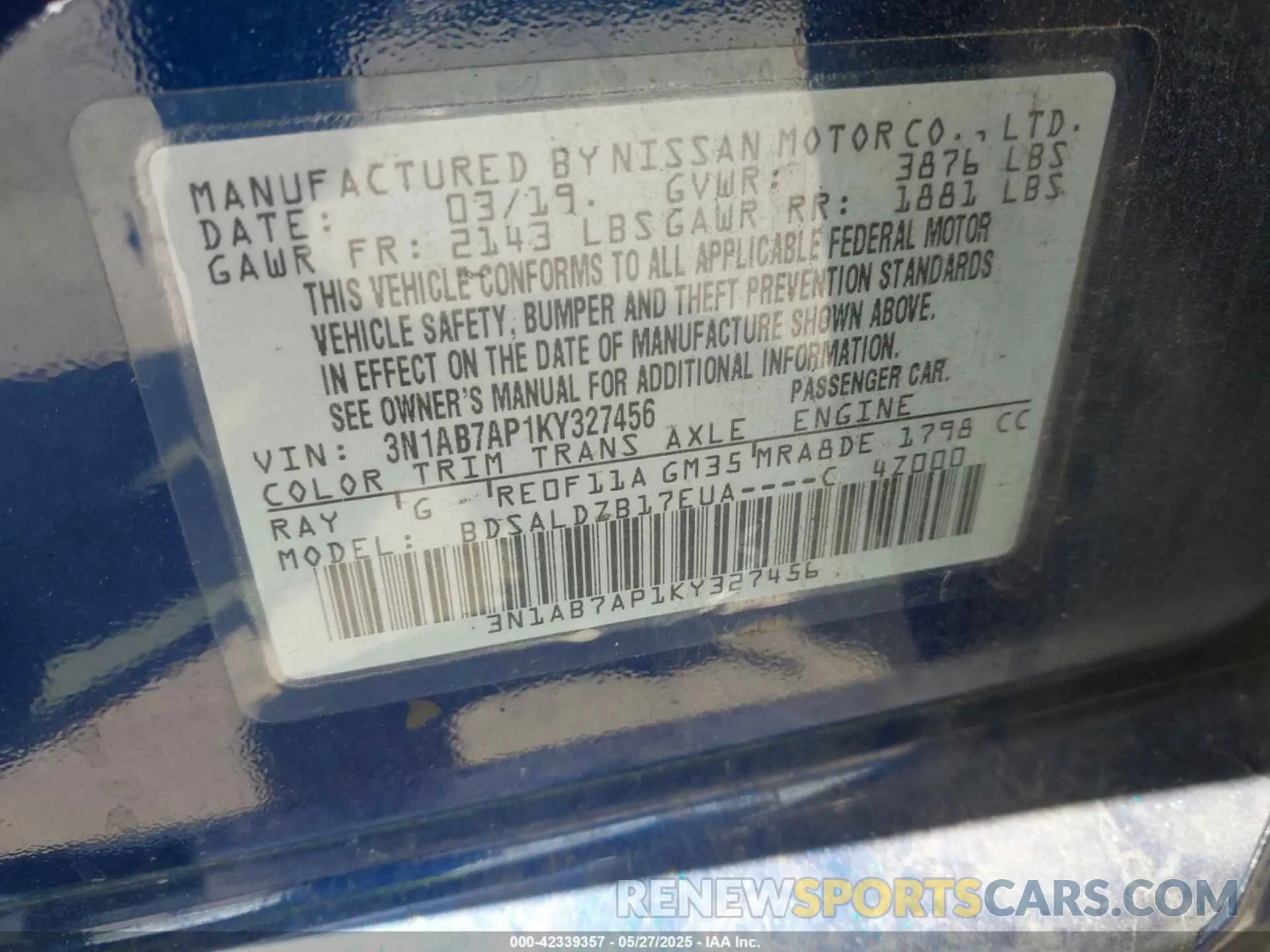 9 Photograph of a damaged car 3N1AB7AP1KY327456 NISSAN SENTRA 2019