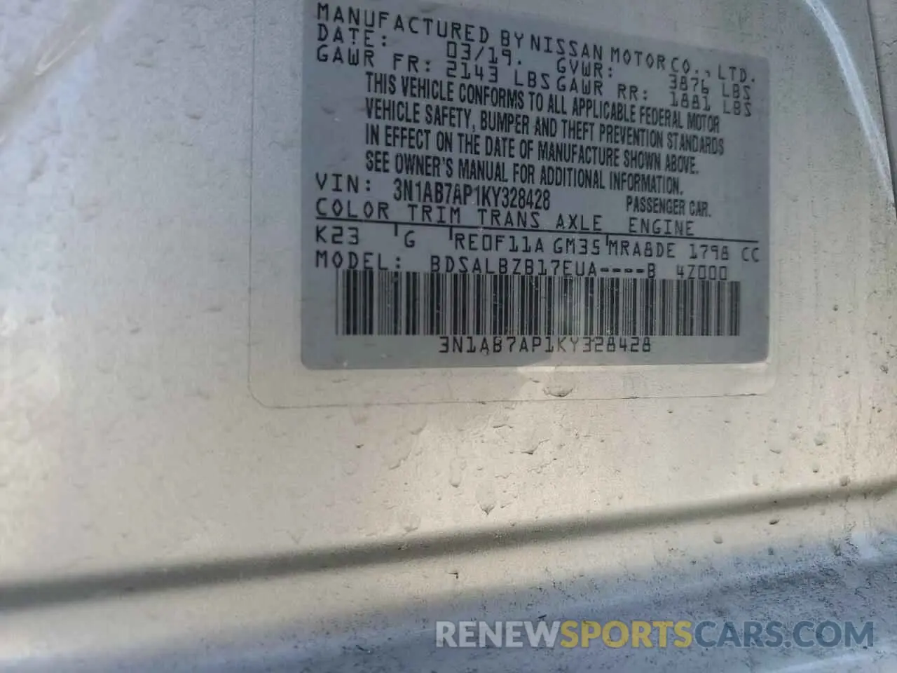 14 Photograph of a damaged car 3N1AB7AP1KY328428 NISSAN SENTRA 2019