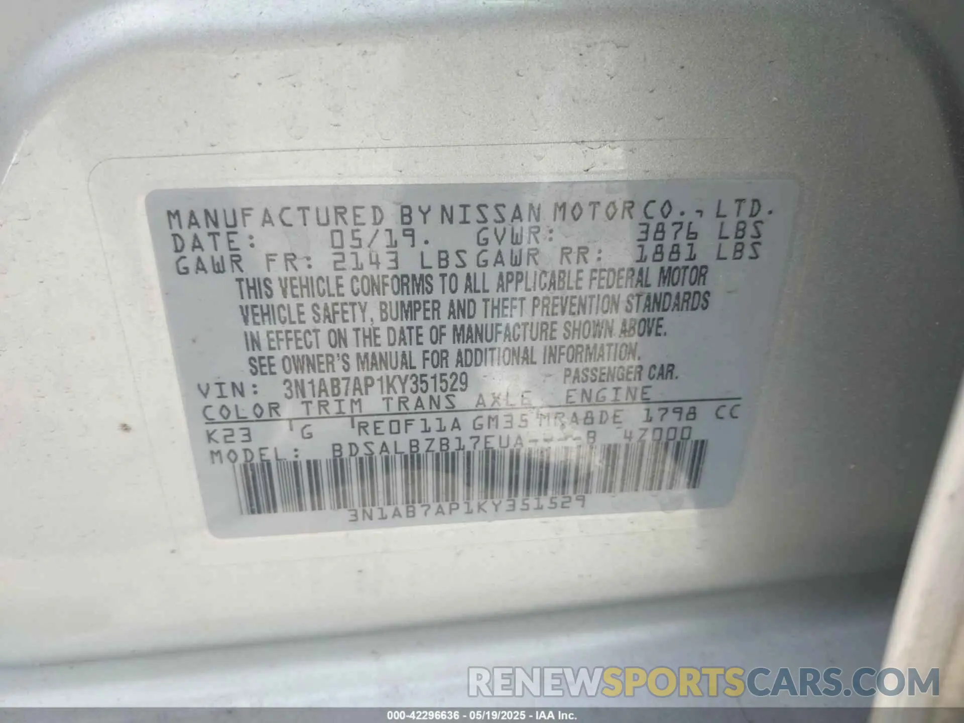 9 Photograph of a damaged car 3N1AB7AP1KY351529 NISSAN SENTRA 2019