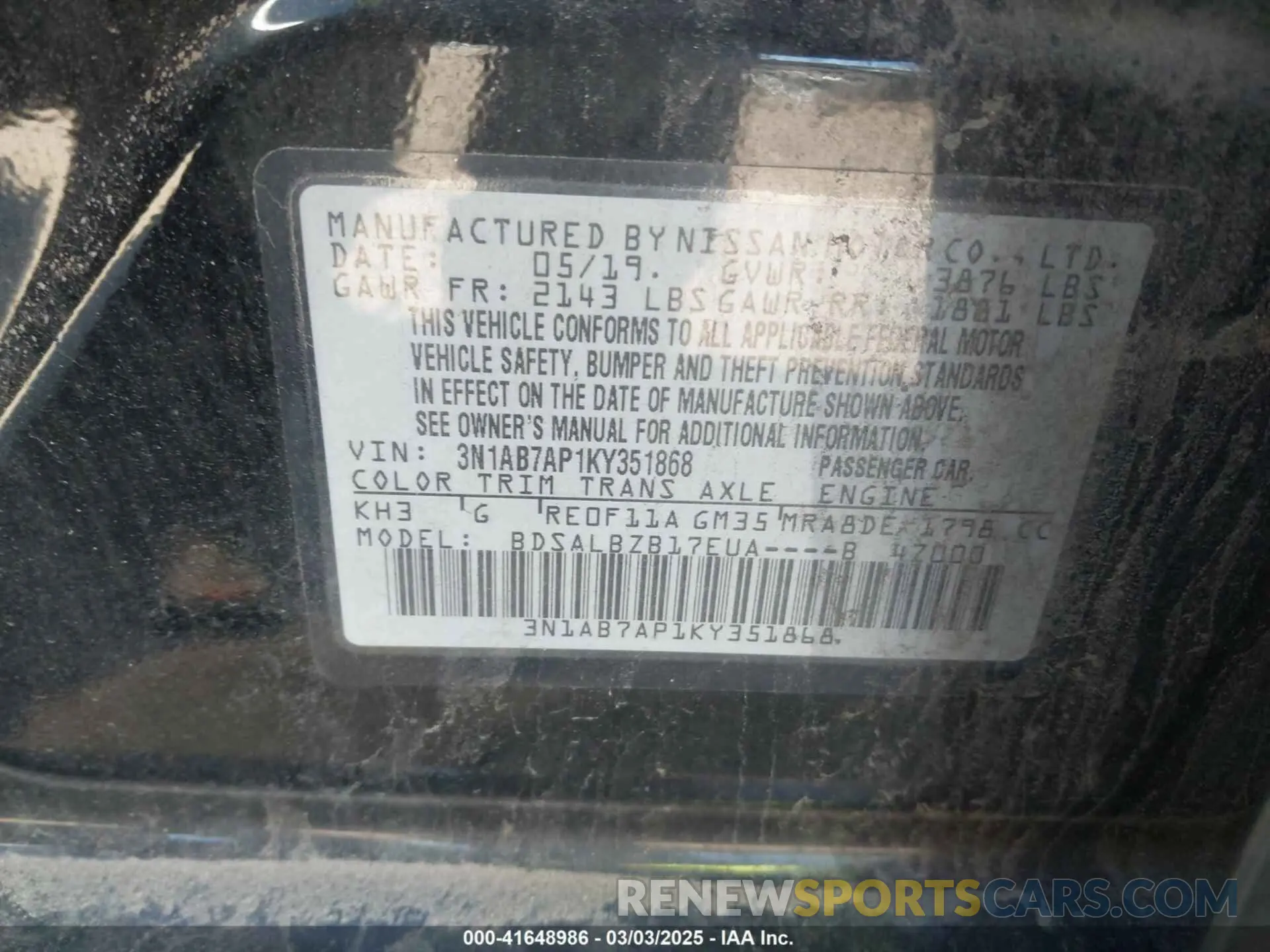 9 Photograph of a damaged car 3N1AB7AP1KY351868 NISSAN SENTRA 2019