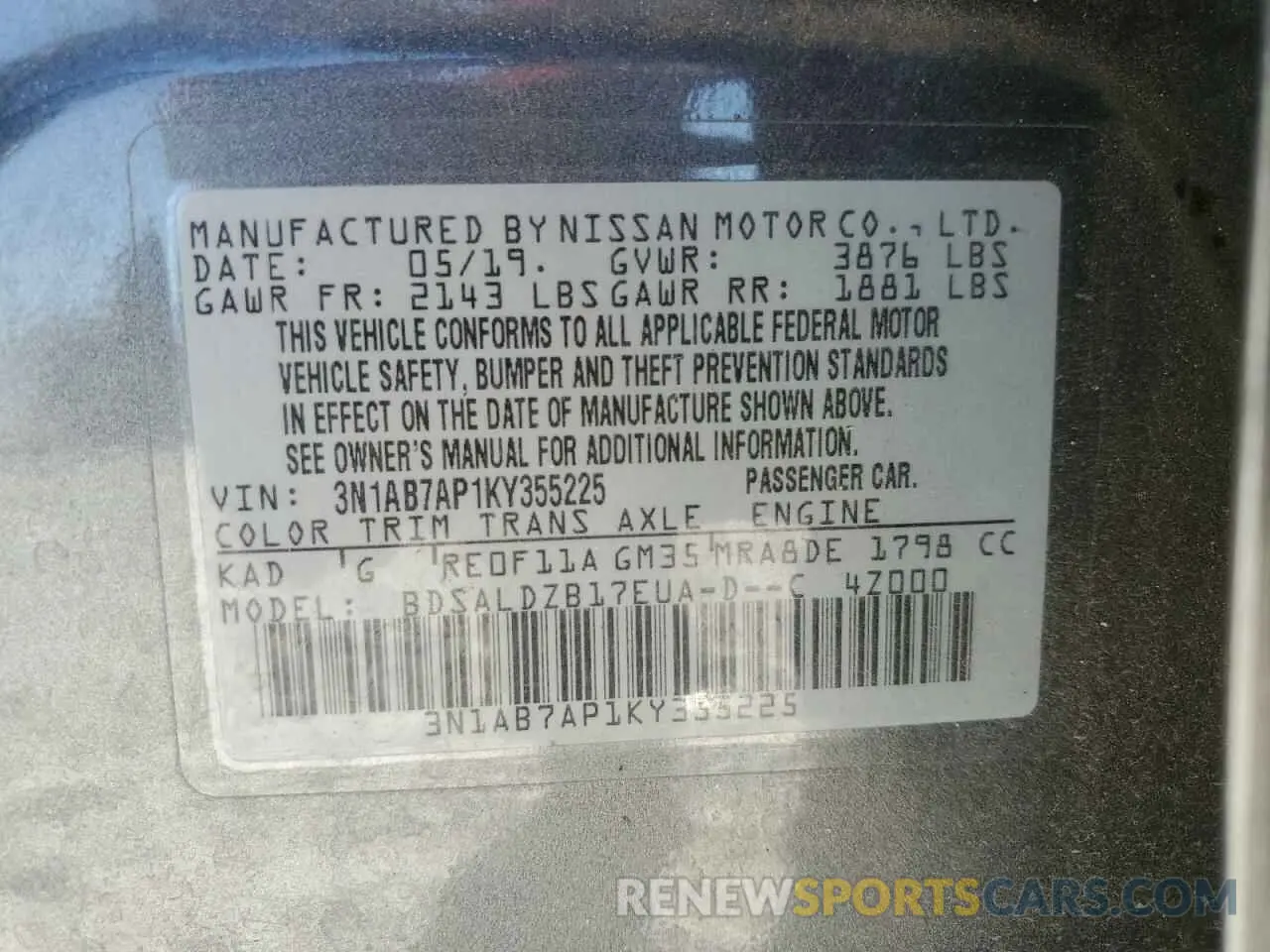 15 Photograph of a damaged car 3N1AB7AP1KY355225 NISSAN SENTRA 2019