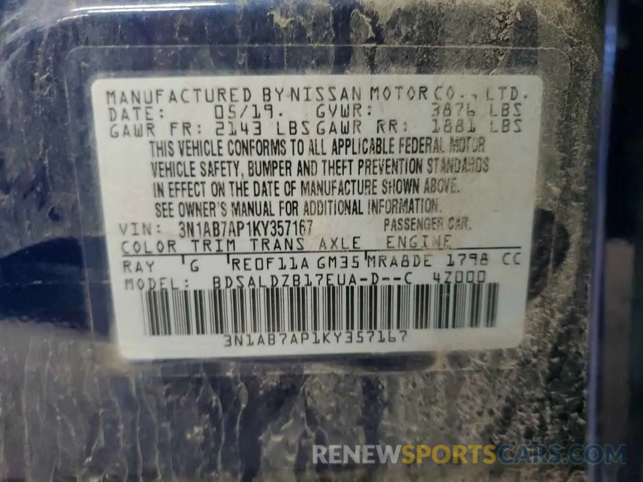 12 Photograph of a damaged car 3N1AB7AP1KY357167 NISSAN SENTRA 2019