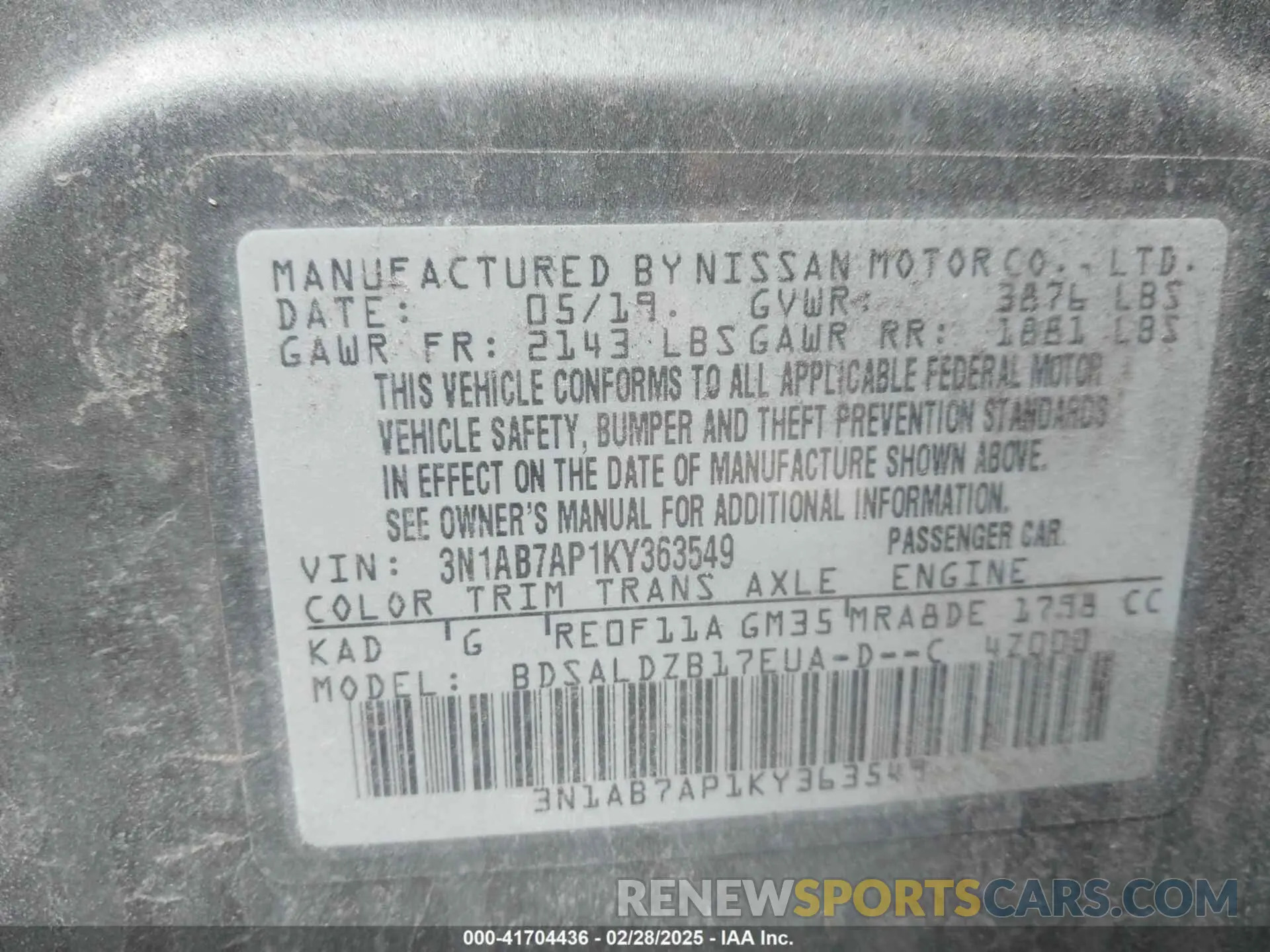 9 Photograph of a damaged car 3N1AB7AP1KY363549 NISSAN SENTRA 2019